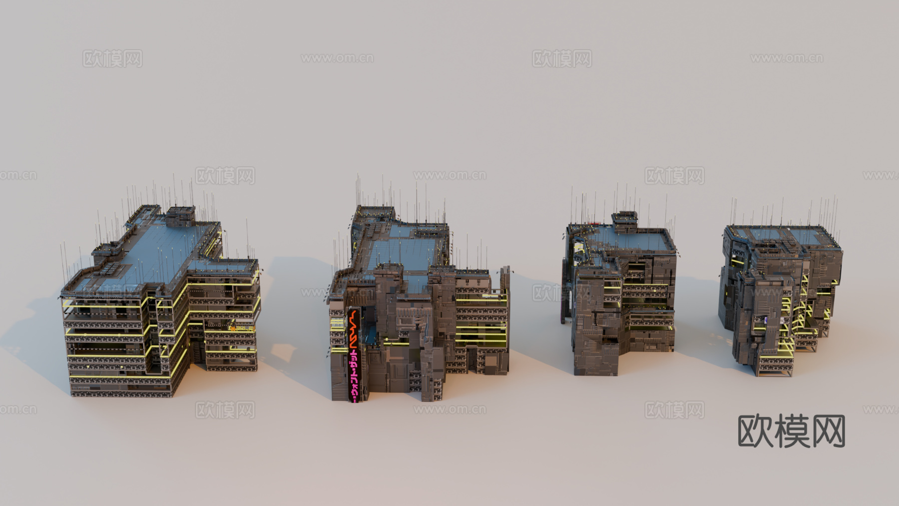 赛博朋克建筑 科幻建筑 商业街建筑 工业建筑 城市街道建筑su模型