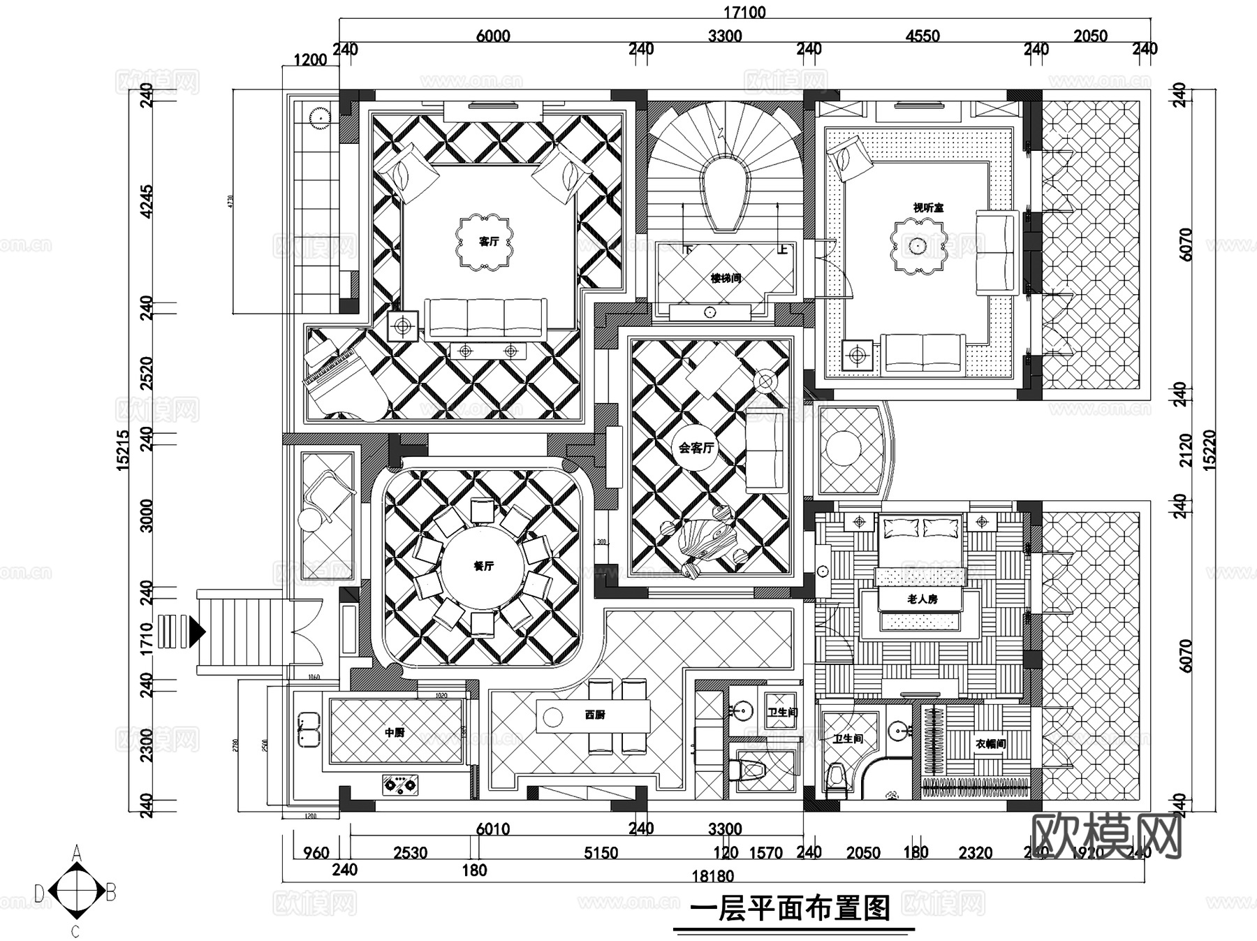 欧式三层别墅室内家装CAD施工图cad施工图