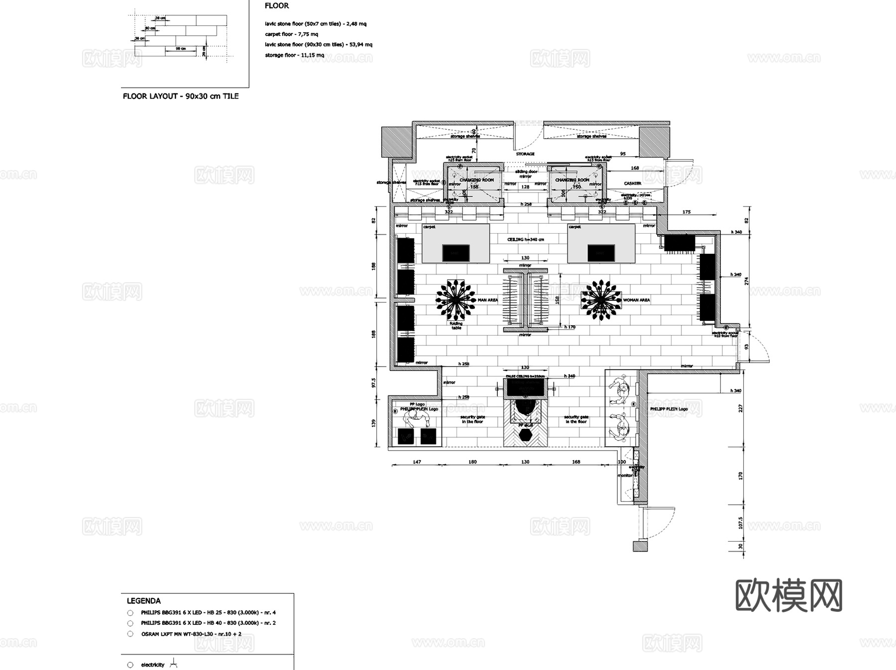澳门新八佰伴百货PHILIPP PLEIN服装店室内工装cad施工图