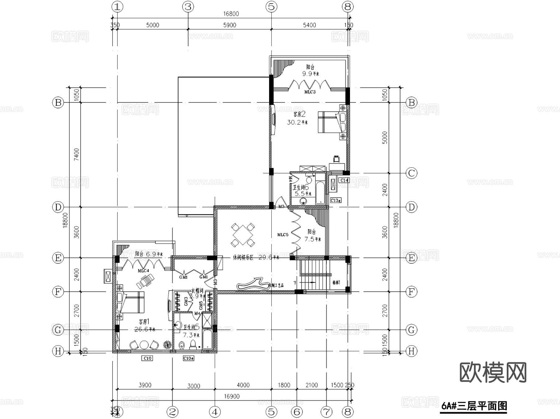欧式三层6A#别墅室内家装CAD施工图cad施工图