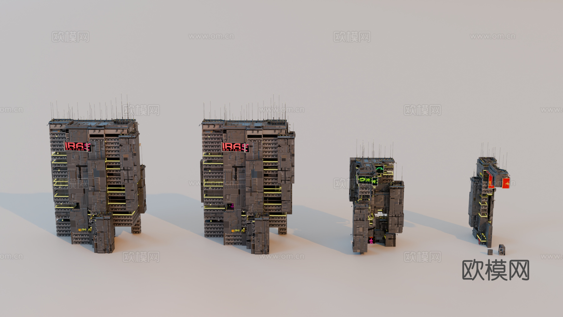 赛博朋克建筑 科幻建筑 商业街建筑 工业建筑 城市街道建筑su模型