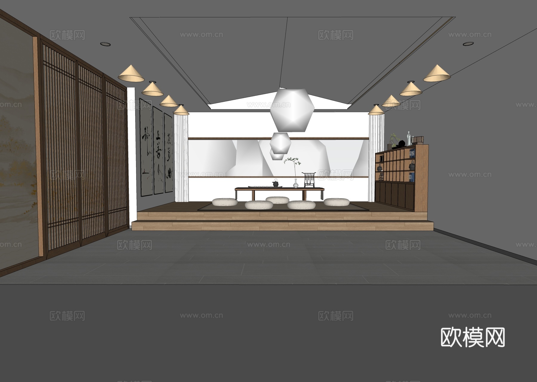 日式榻榻米茶室 茶桌椅 茶台 茶具su模型