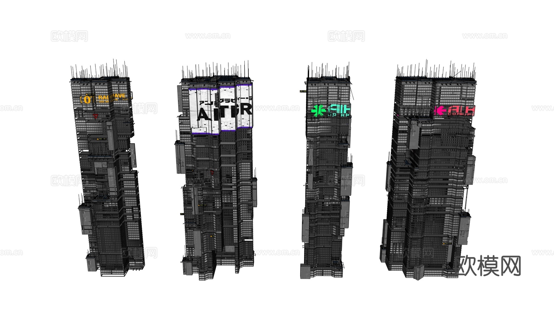 赛博朋克建筑 科幻建筑 商业街建筑 工业建筑 城市街道建筑su模型