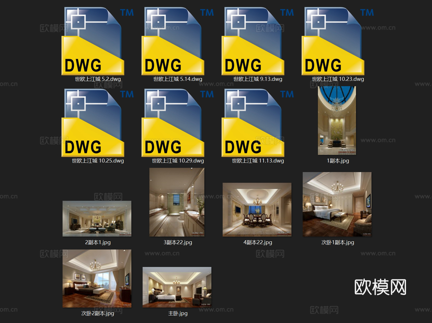 世欧上江城五室两厅四卫室内家装CAD施工图cad施工图