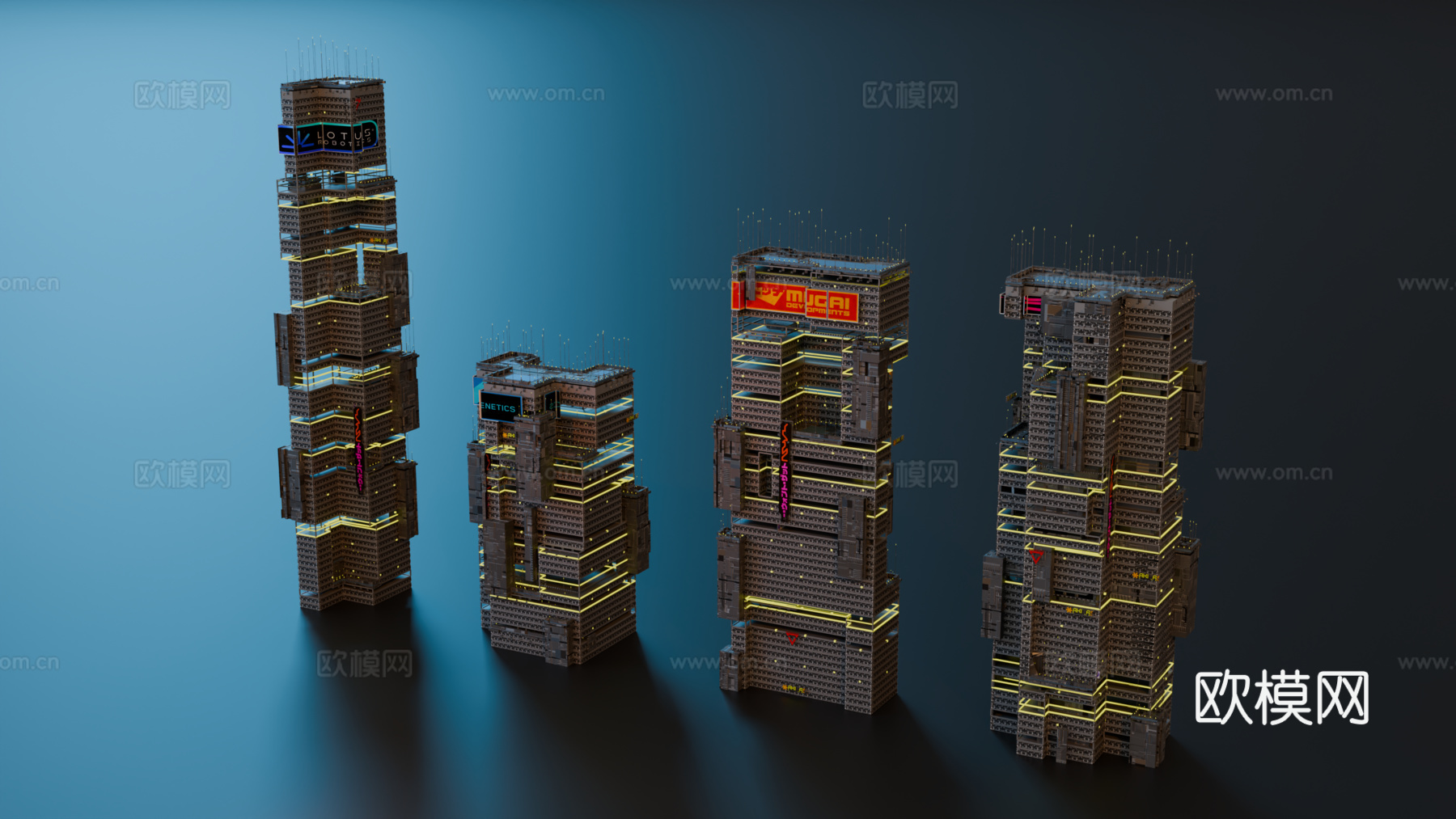 赛博朋克建筑 科幻建筑 商业街建筑 工业建筑 城市街道建筑su模型