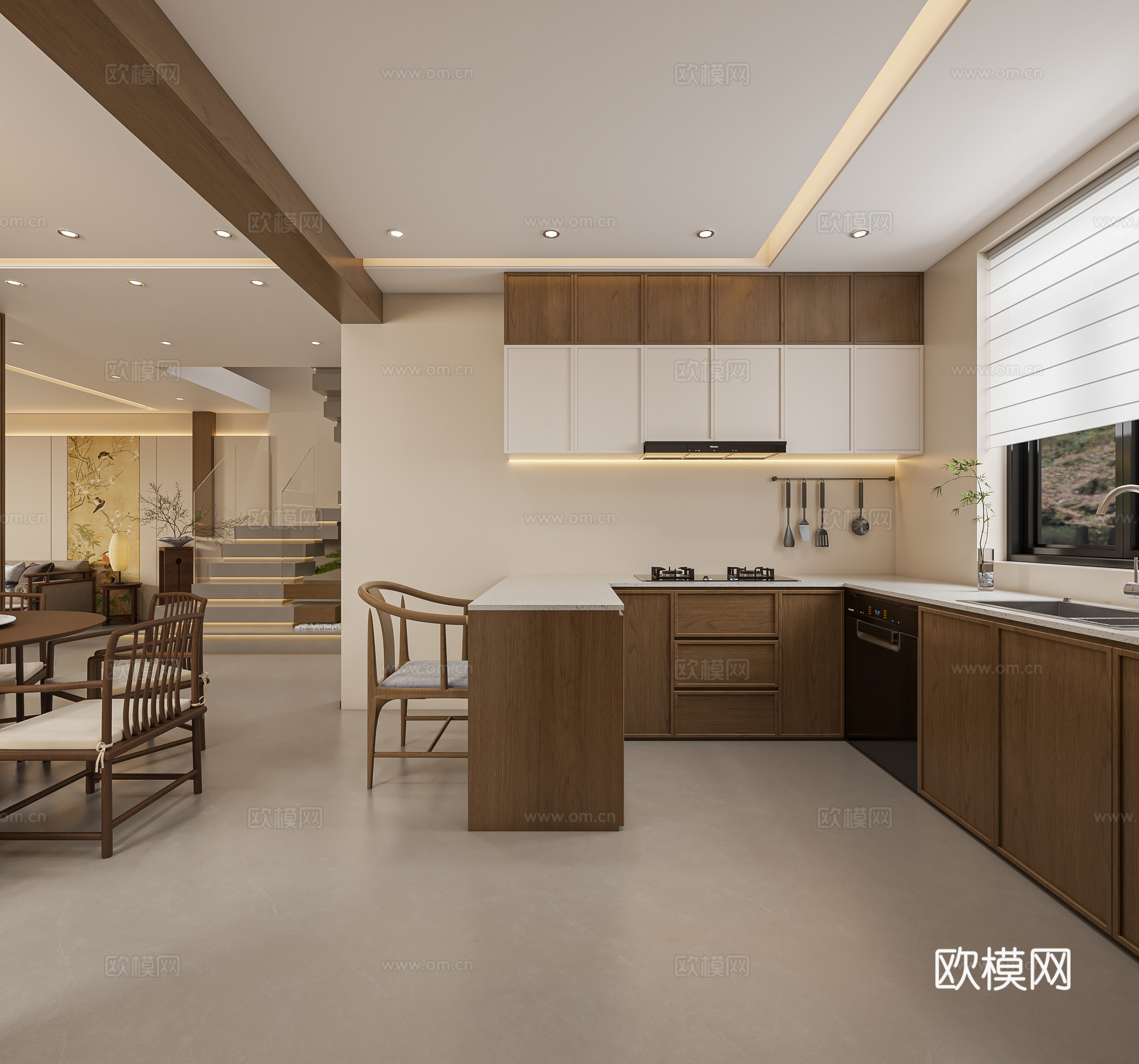 宋氏新中式客餐厅3d模型下载（渲染图2）