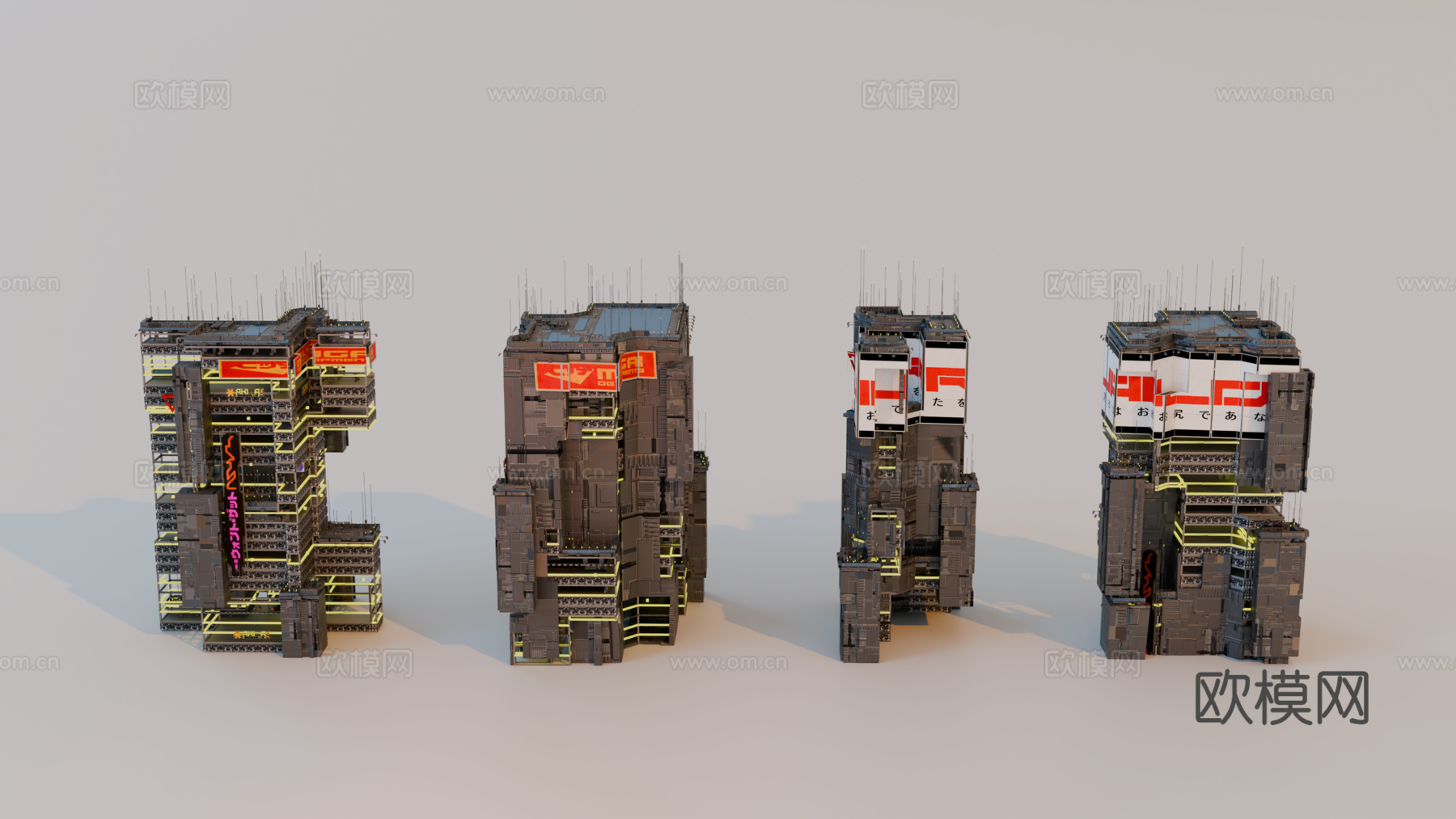 赛博朋克建筑 科幻建筑 商业街建筑 工业建筑 城市街道建筑su模型