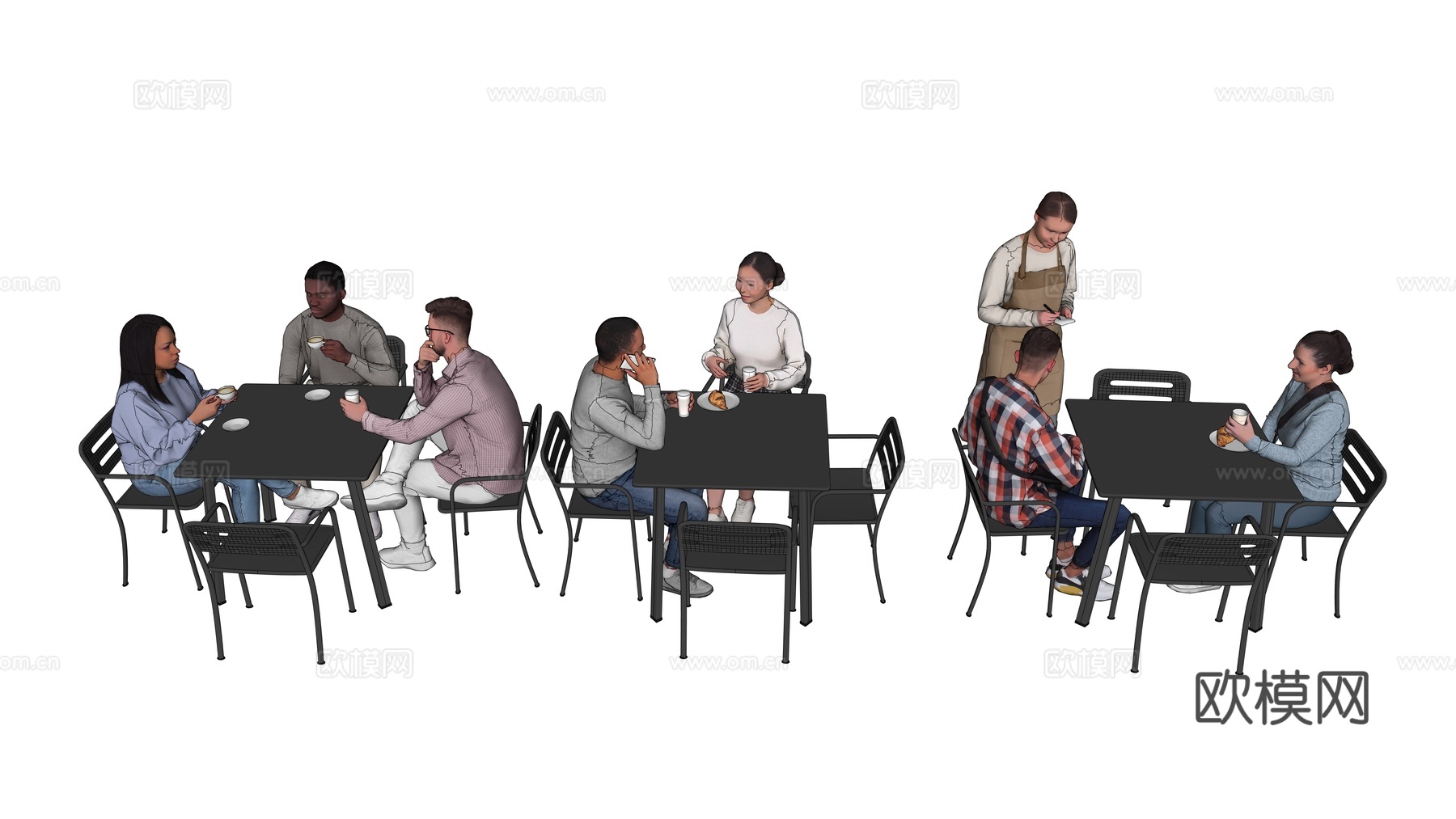 人物 多人 商务男女人物 人物组合 场景人物su模型