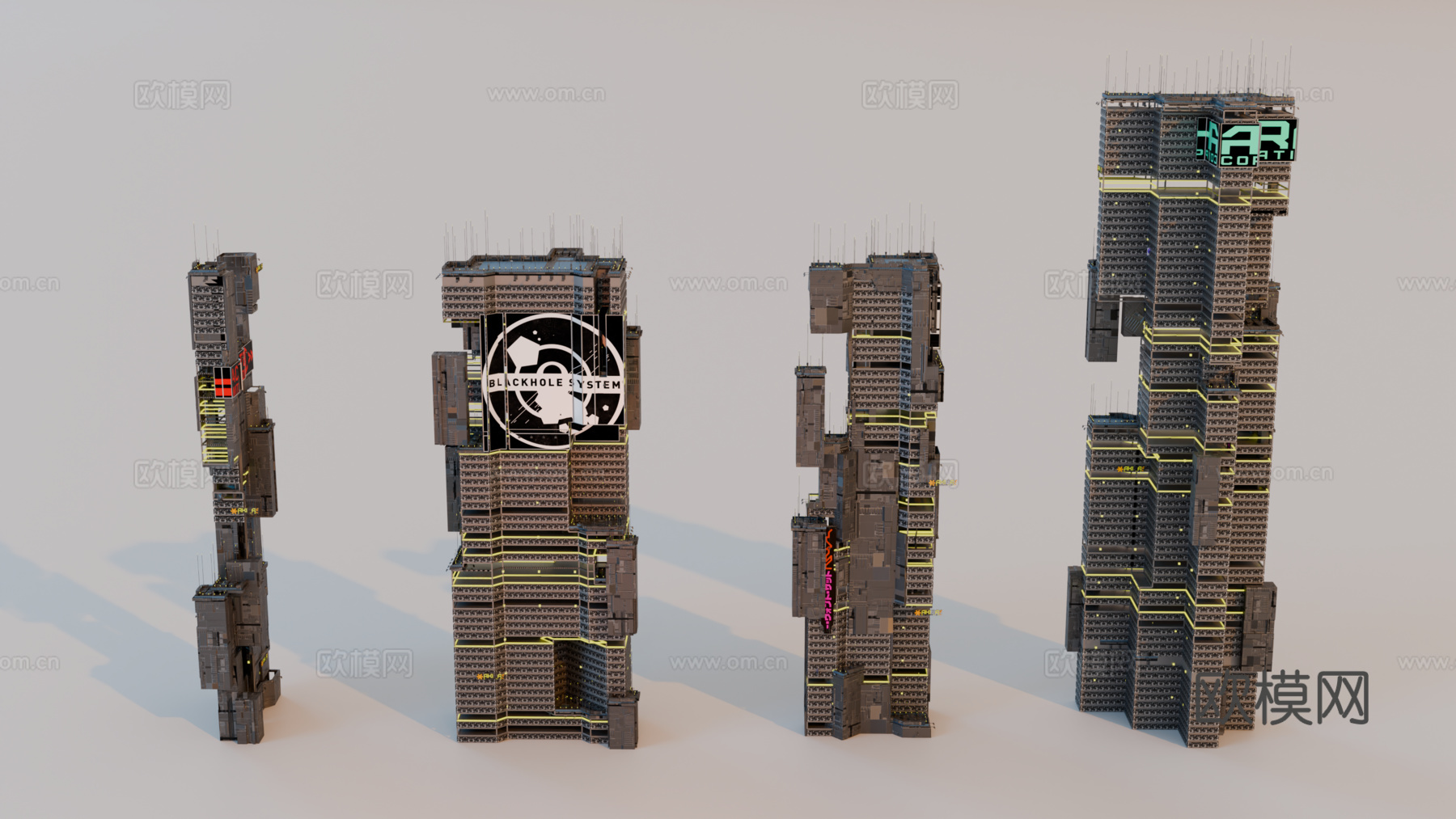 赛博朋克建筑 科幻建筑 商业街建筑 工业建筑 城市街道建筑su模型