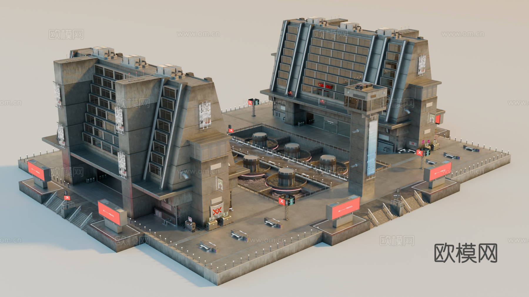 工业建筑 赛博朋克建筑 科幻建筑 城市建筑 工业城市建筑su模型