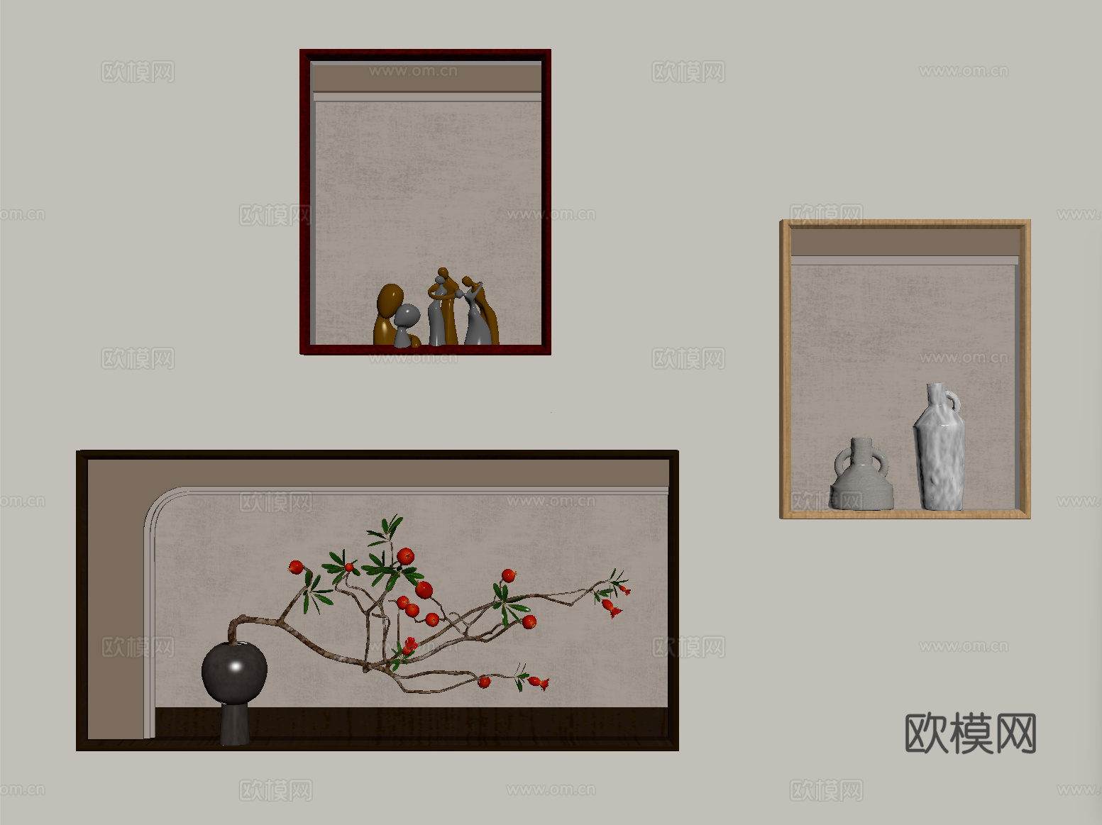 侘寂墙饰挂件 立体墙饰su模型
