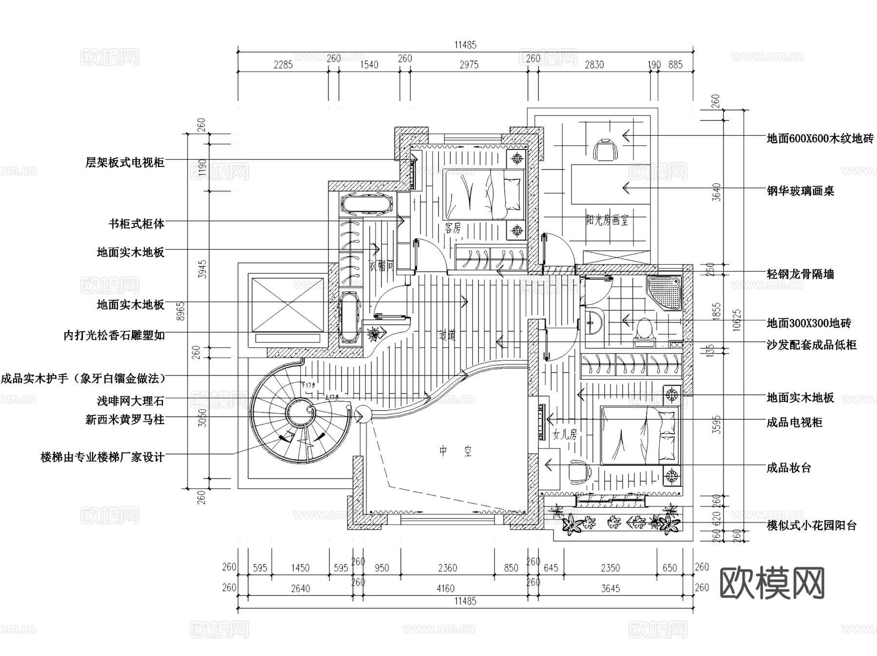 欧式万都豪庭复式室内家装CAD施工图cad施工图