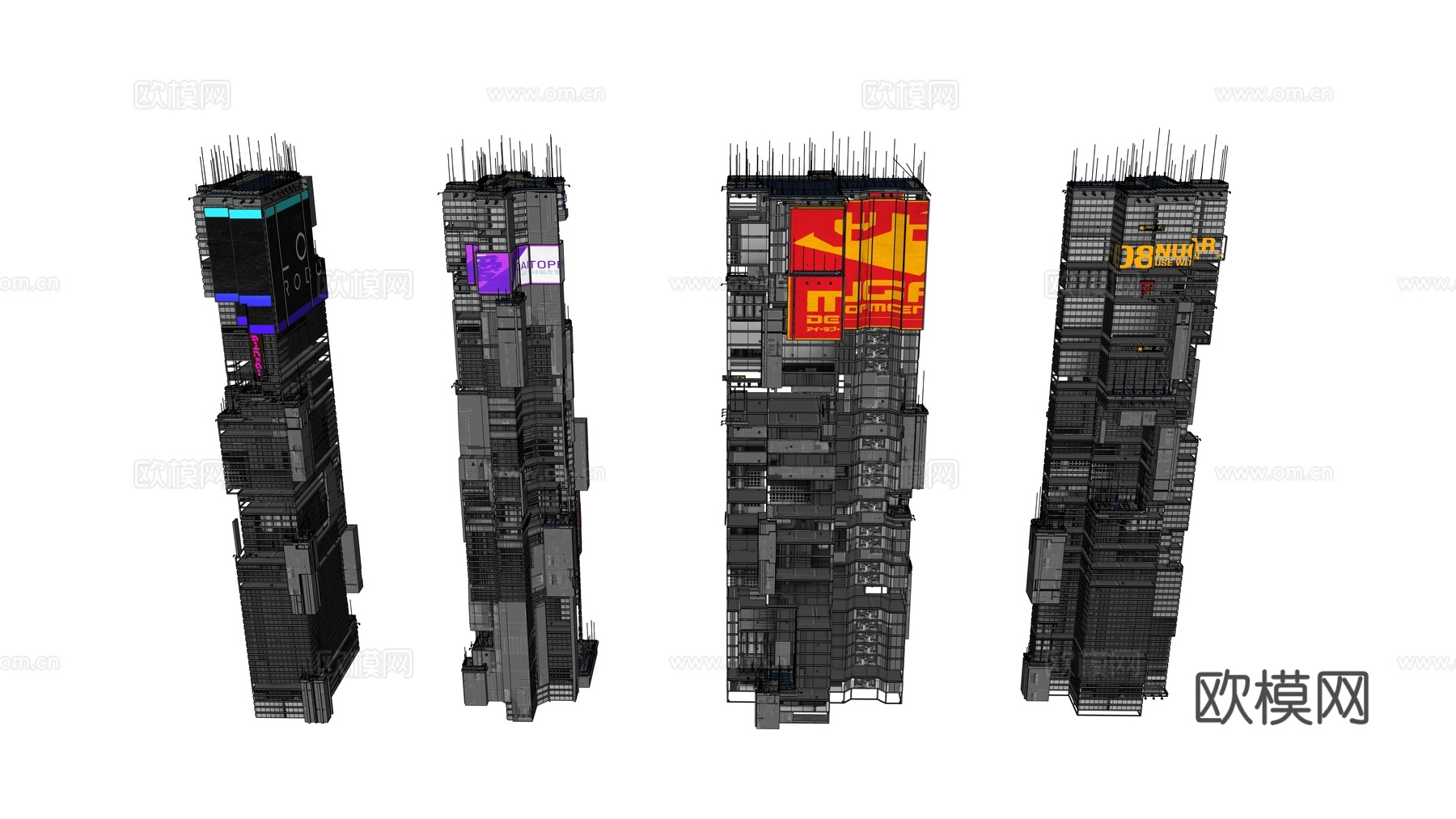 赛博朋克建筑 科幻建筑 商业街建筑 工业建筑 城市街道建筑su模型