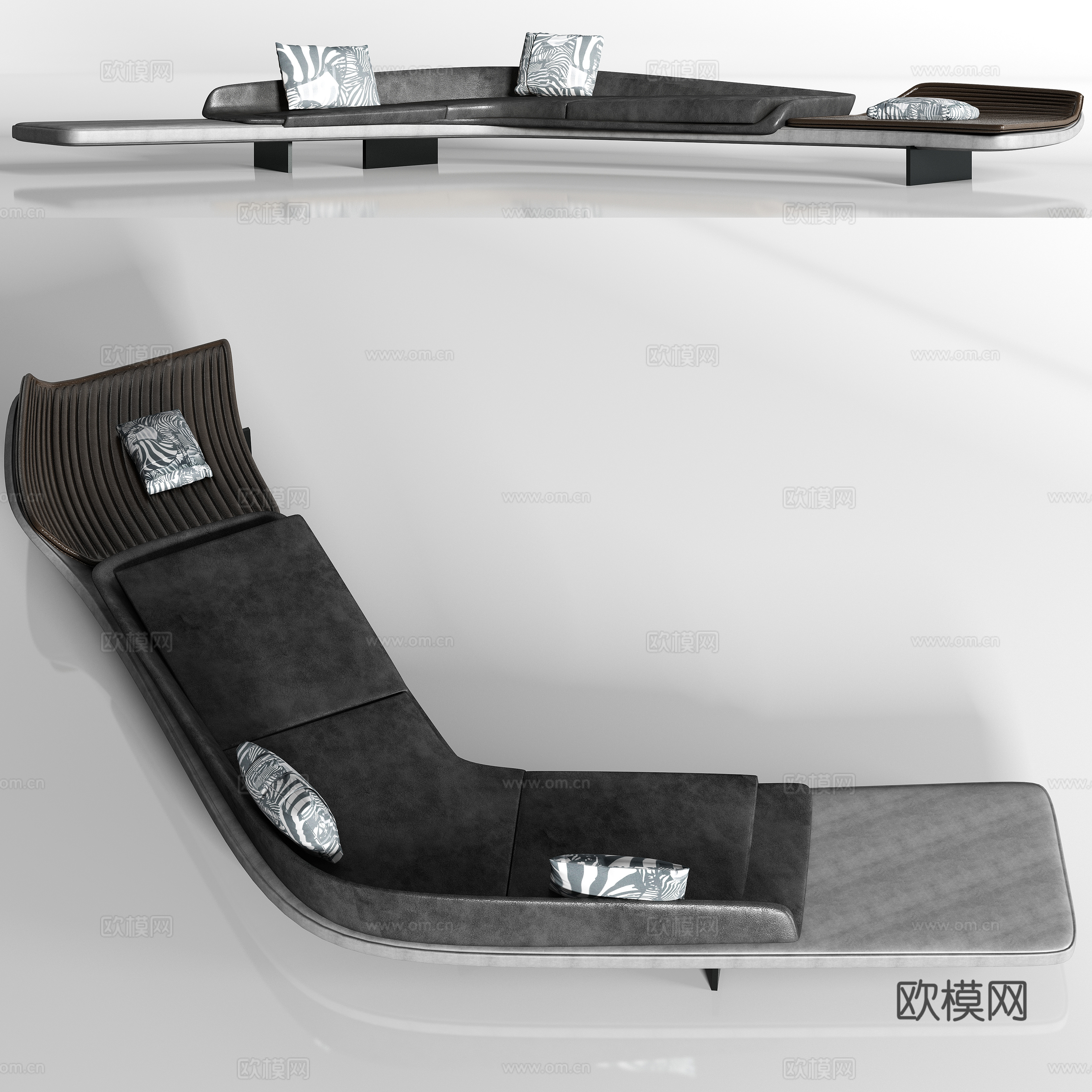 后现代休闲异形办公皮革多人沙发枕头组合3d模型