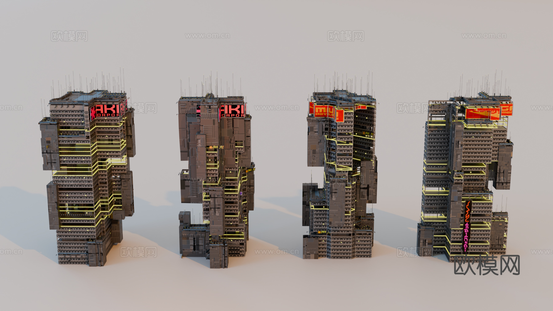 赛博朋克建筑 科幻建筑 商业街建筑 工业建筑 城市街道建筑su模型