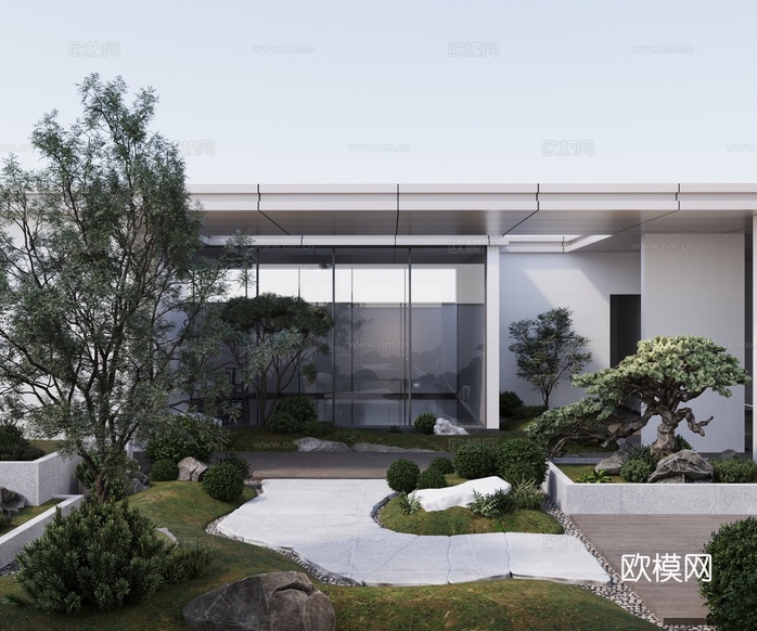 现代新中式 禅意庭院 露台景观 天井空间 山石地形景观组合3d模型下载_ID16193575_3dmax免费模型-欧模网