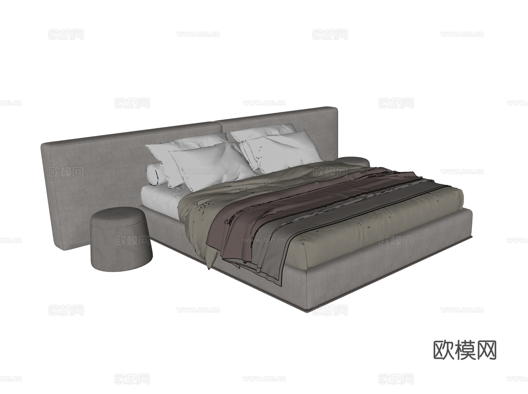POLIFORM 现代布艺双人床 意式双人床 凳子su模型