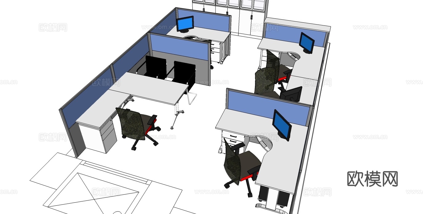 办公工位 文件柜 办公家具 工位 办公室 屏风工位su模型下载
