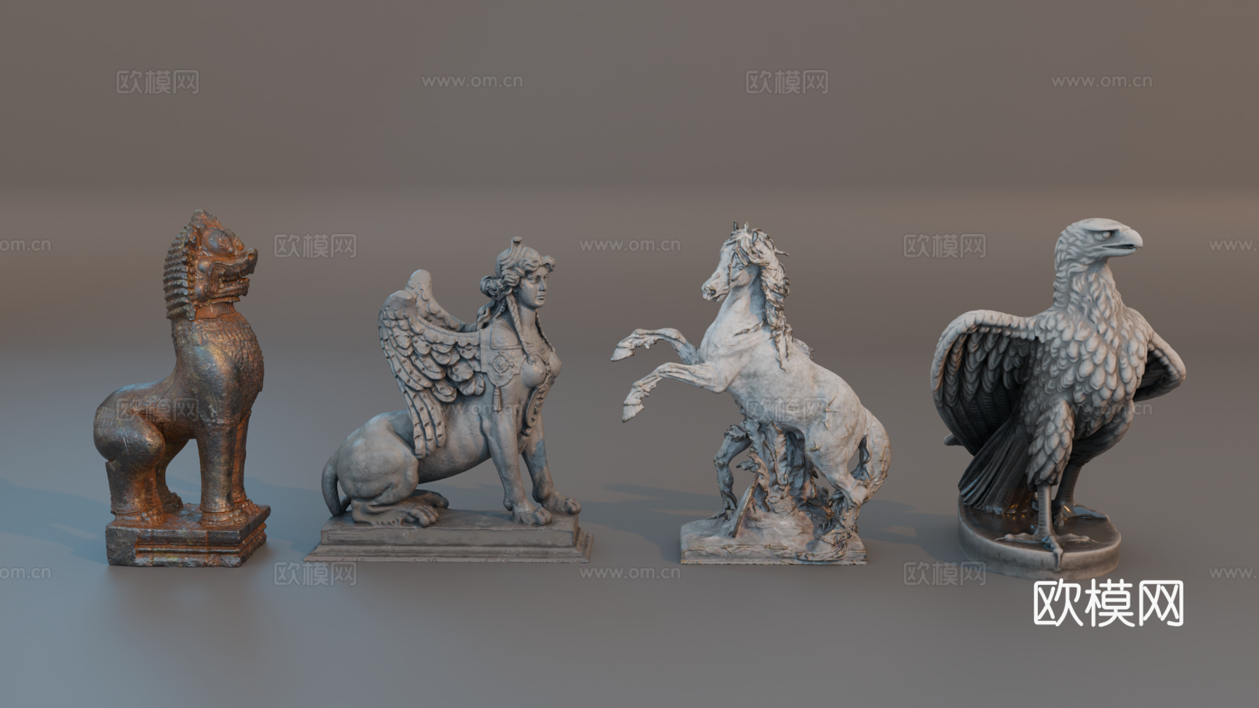 雕像 石像 欧式复古雕像 神话雕像 动物雕像su模型下载（渲染图1）