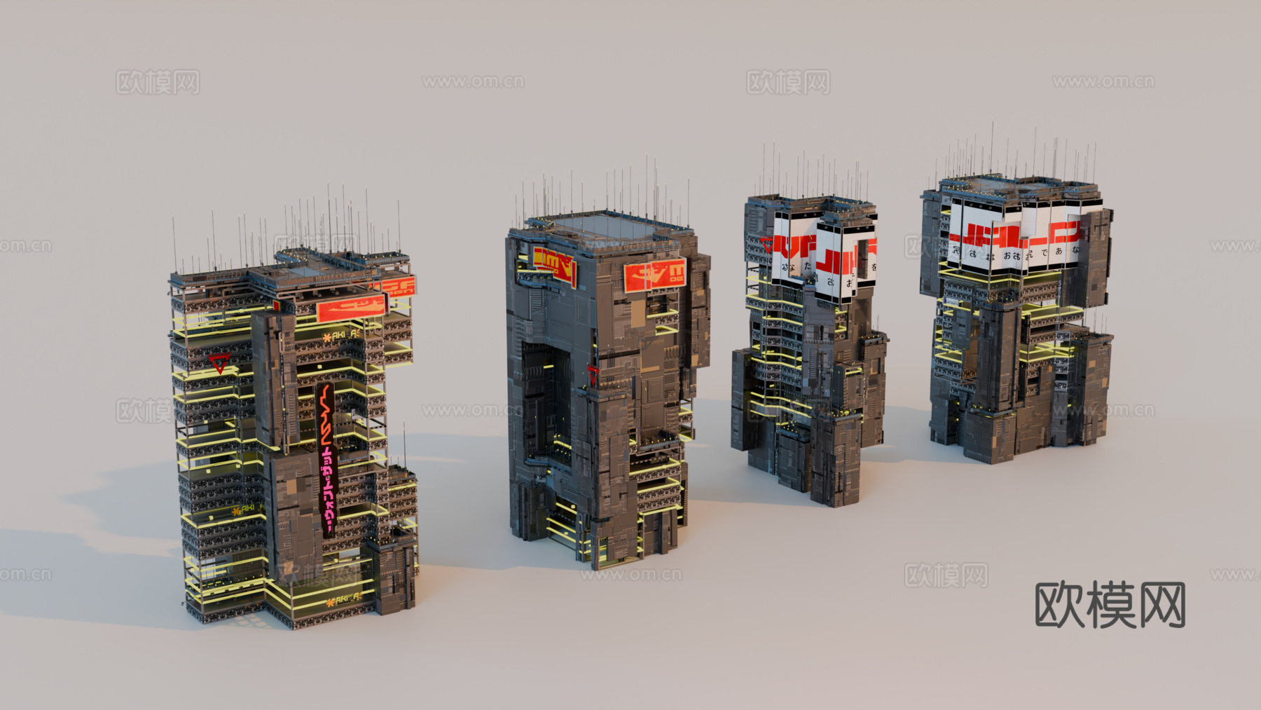 赛博朋克建筑 科幻建筑 商业街建筑 工业建筑 城市街道建筑su模型