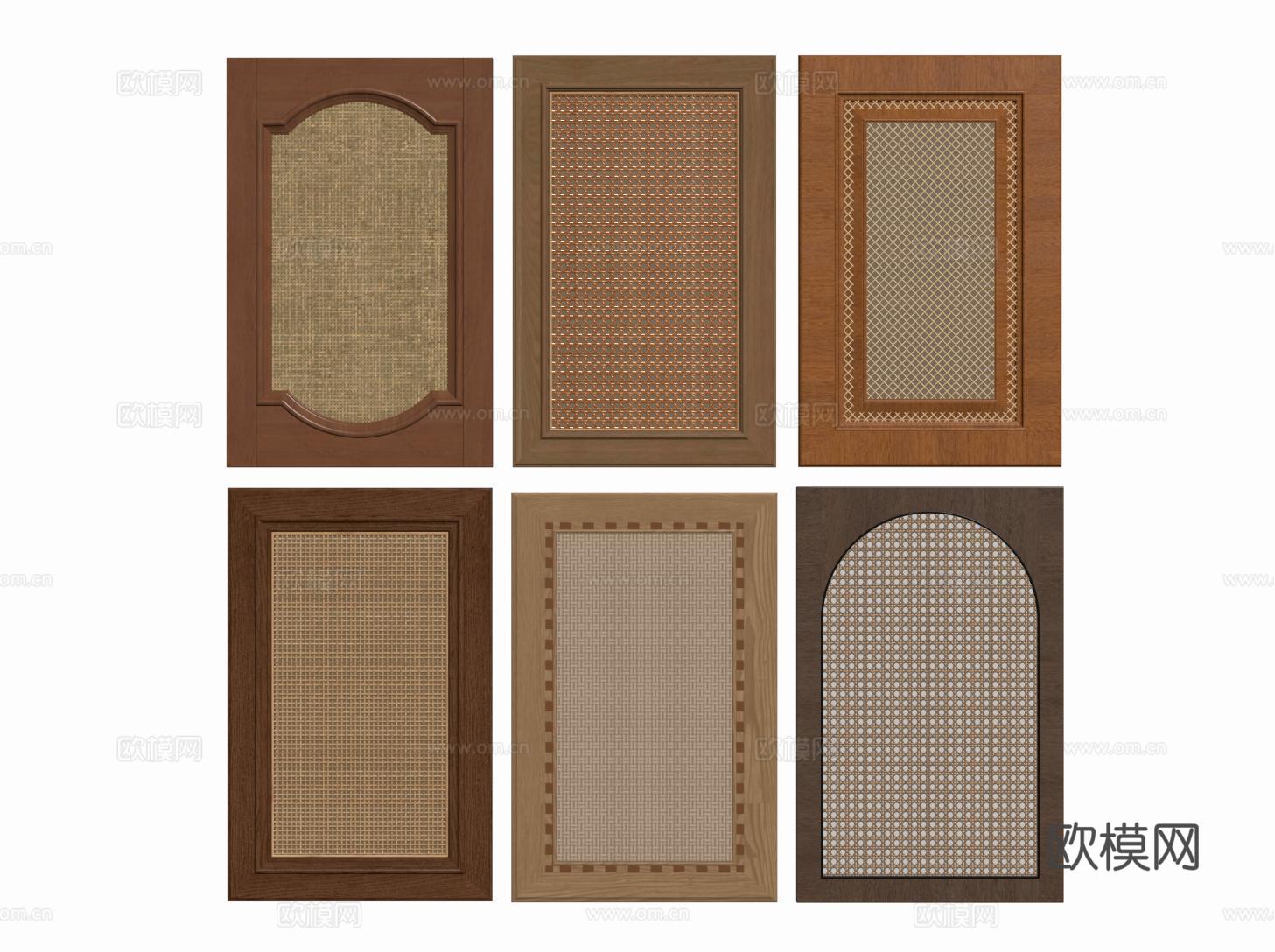 中古侘寂衣柜门 门板 藤编衣柜门 竹编柜门su模型
