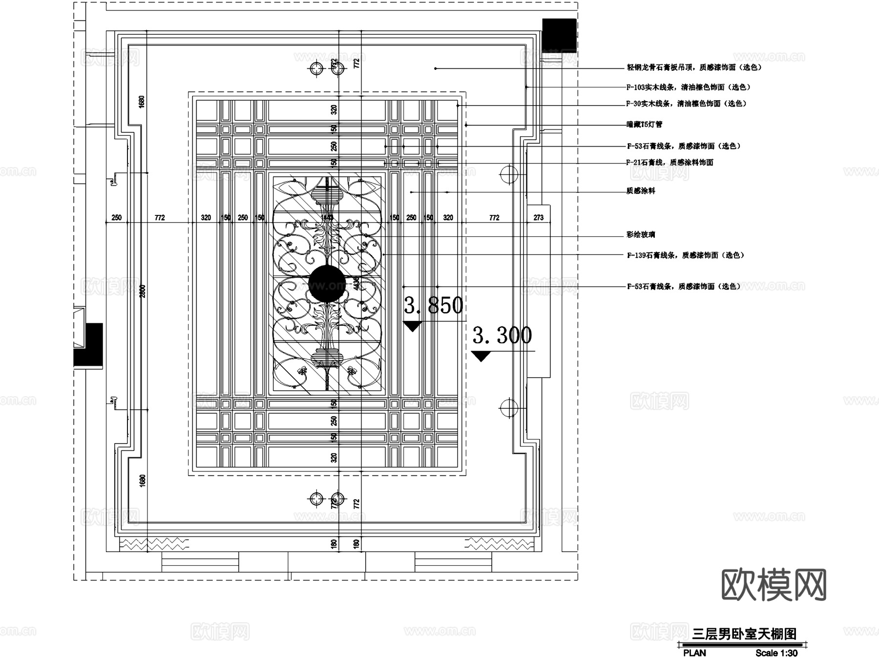 欧式男卧室房间室内家装CAD施工图cad施工图