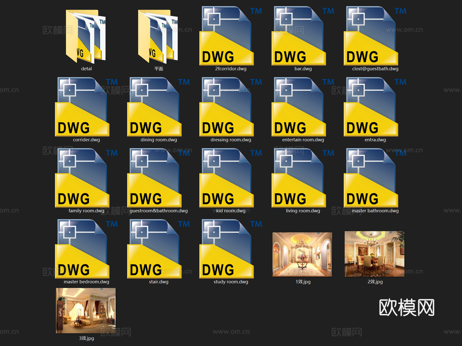 上海欧式三层别墅庄园室内家装CAD施工图cad施工图