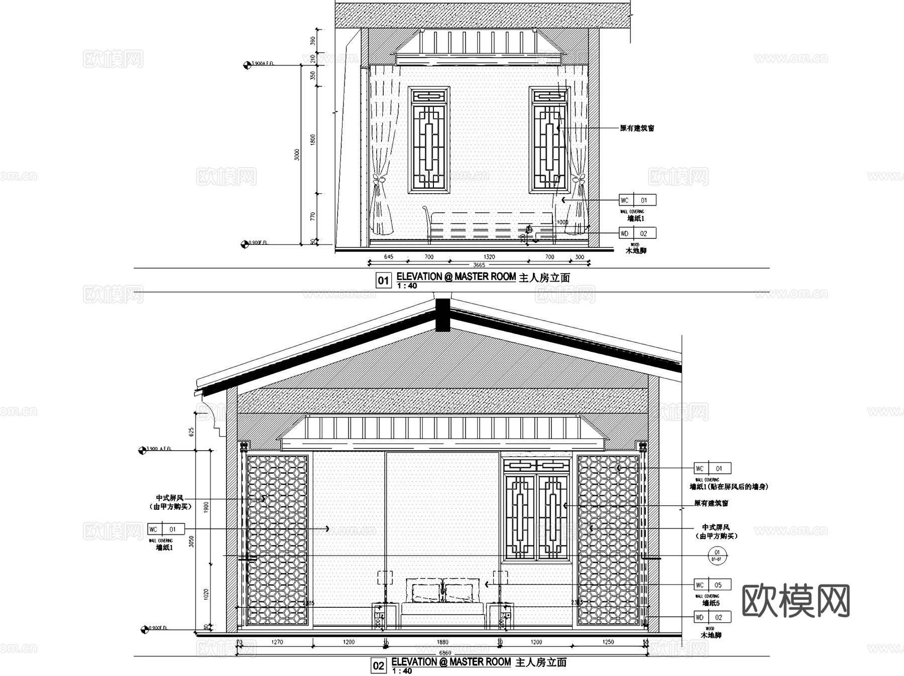 普宁中式二层别墅室内家装CAD施工图整套cad施工图