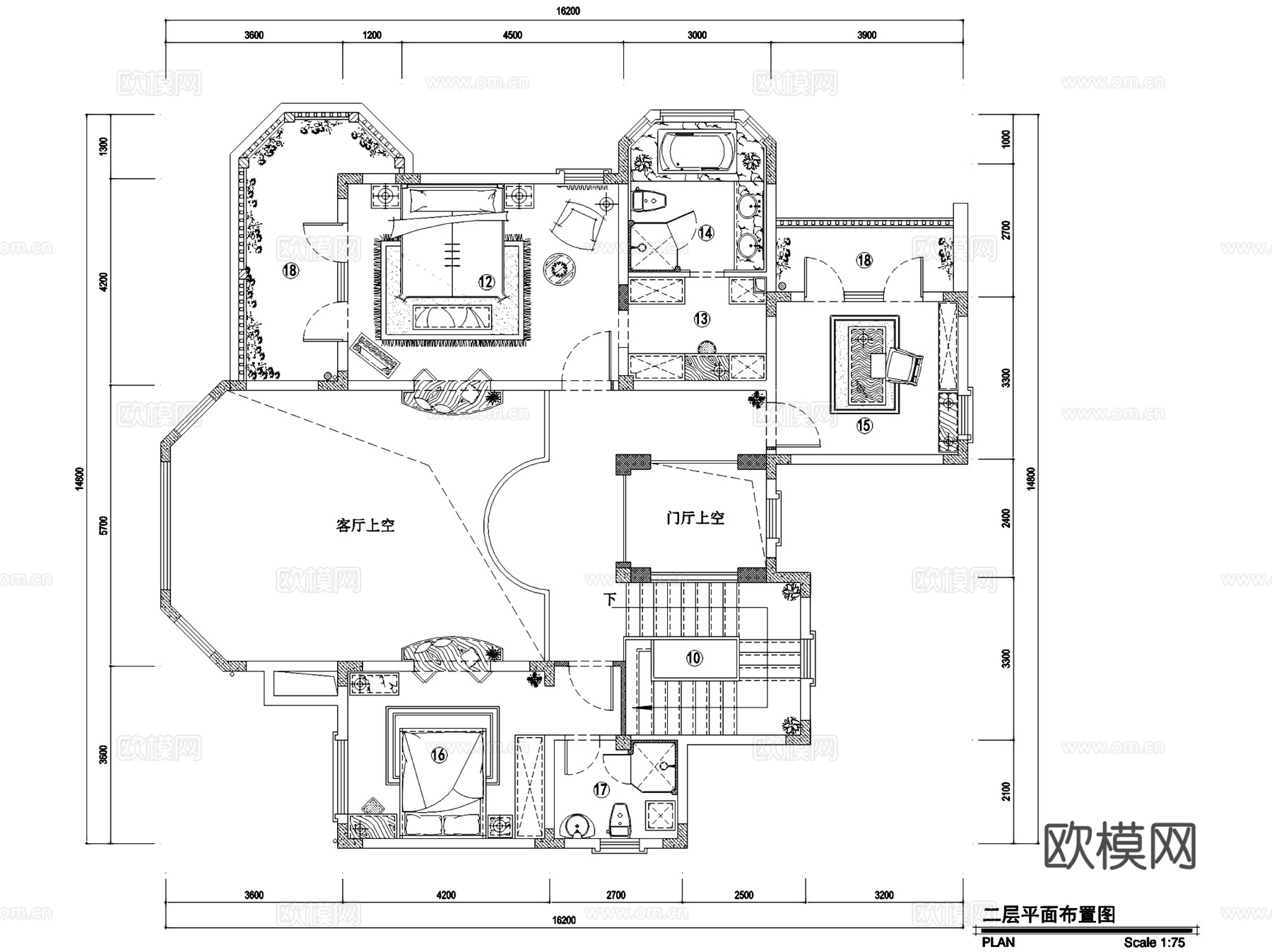重庆保利高尔夫四期北70户型二层别墅室内家装CAD施工图整套cad施工图