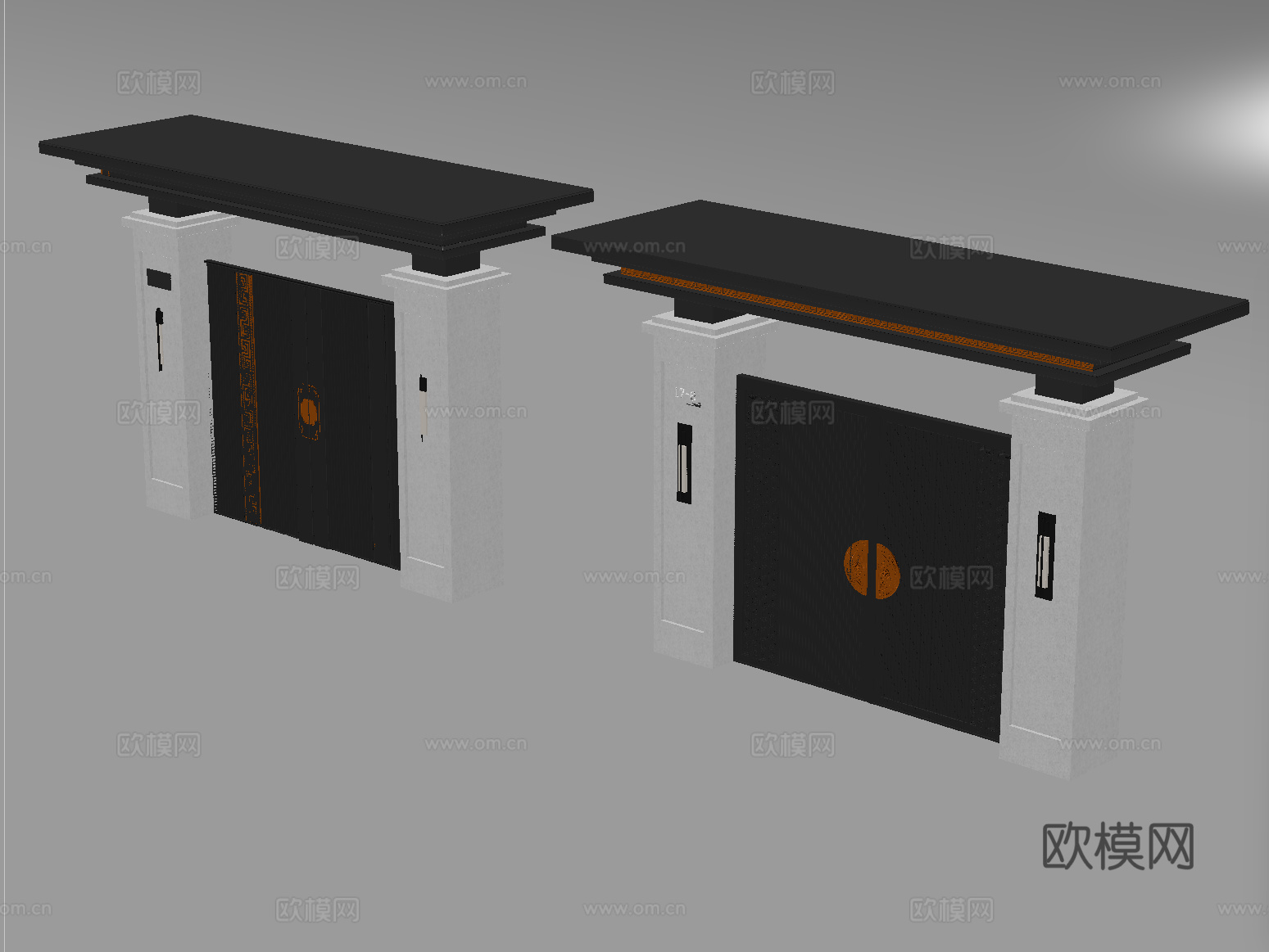 新中式庭院大门 别墅大门 庭院铁艺大门 户外大门su模型