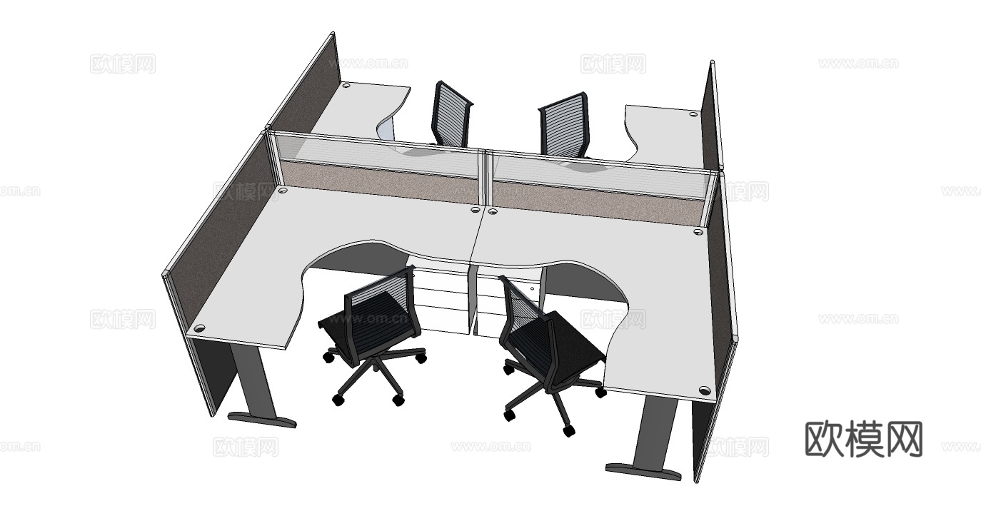 办公工位 办公班台 办公家具 工位 办公室 屏风工位su模型