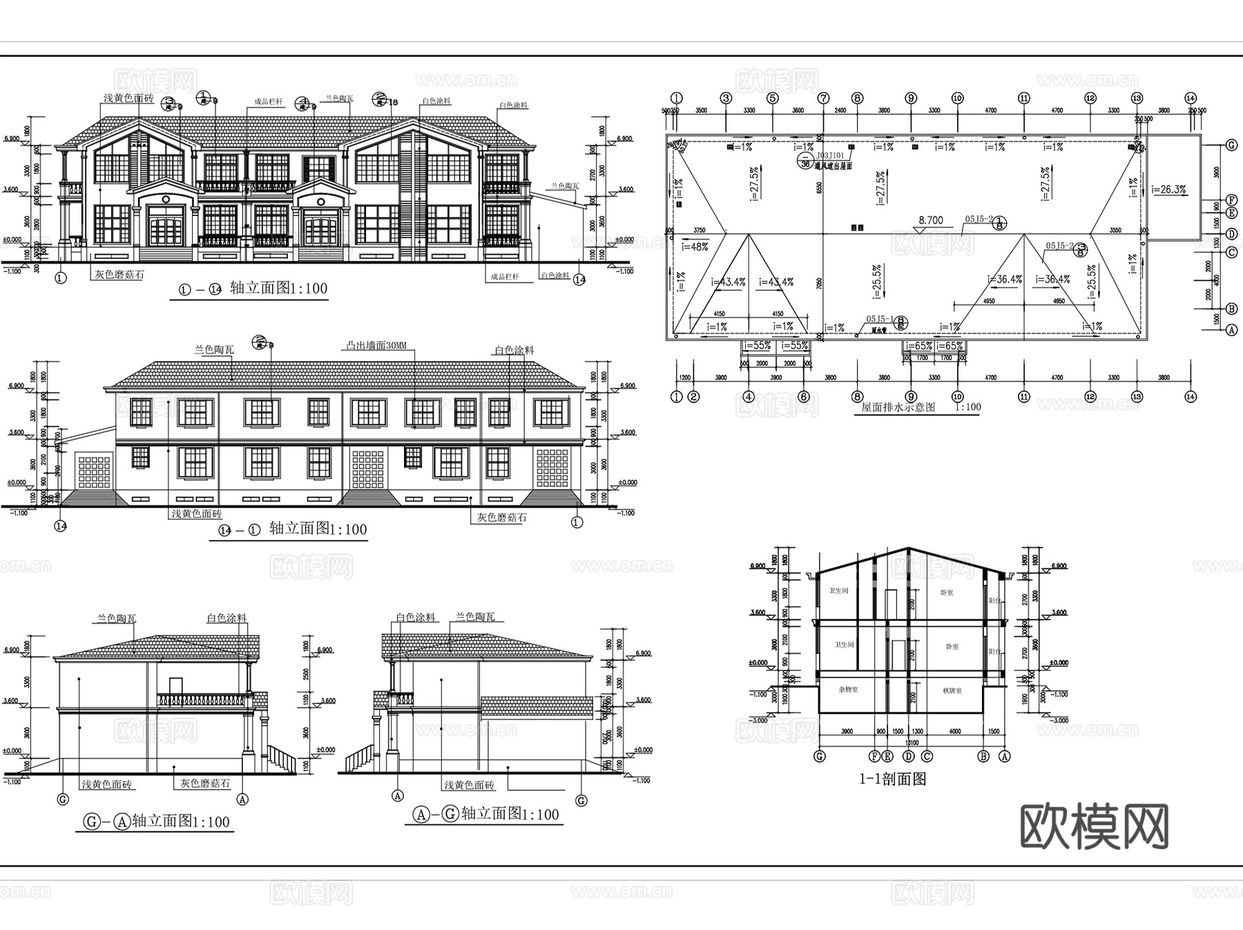 联排双拼乡村自建房农村别墅楼建筑CAD施工图集 34套cad施工图