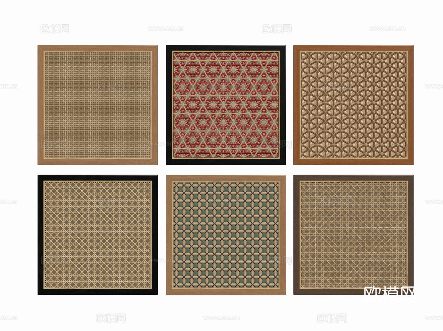 中古侘寂衣柜门 门板 藤编衣柜门 竹编柜门 编织柜门su模型