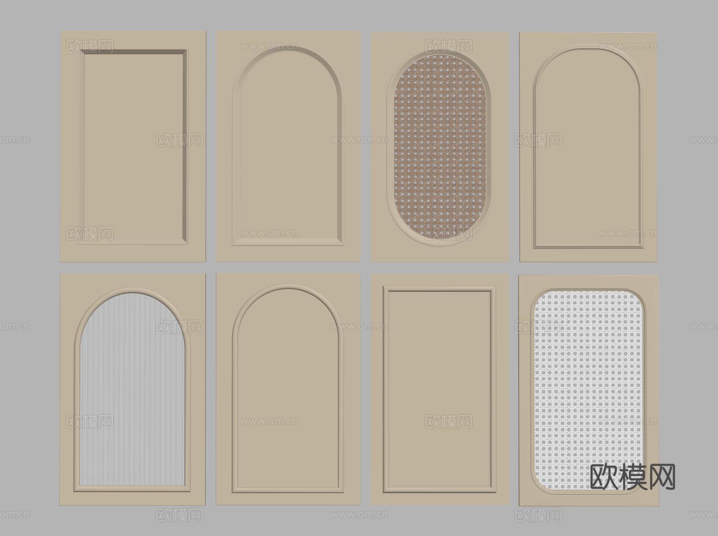 法式奶油衣柜门 门板 家具门 玻璃柜门 藤编竹编柜门su模型