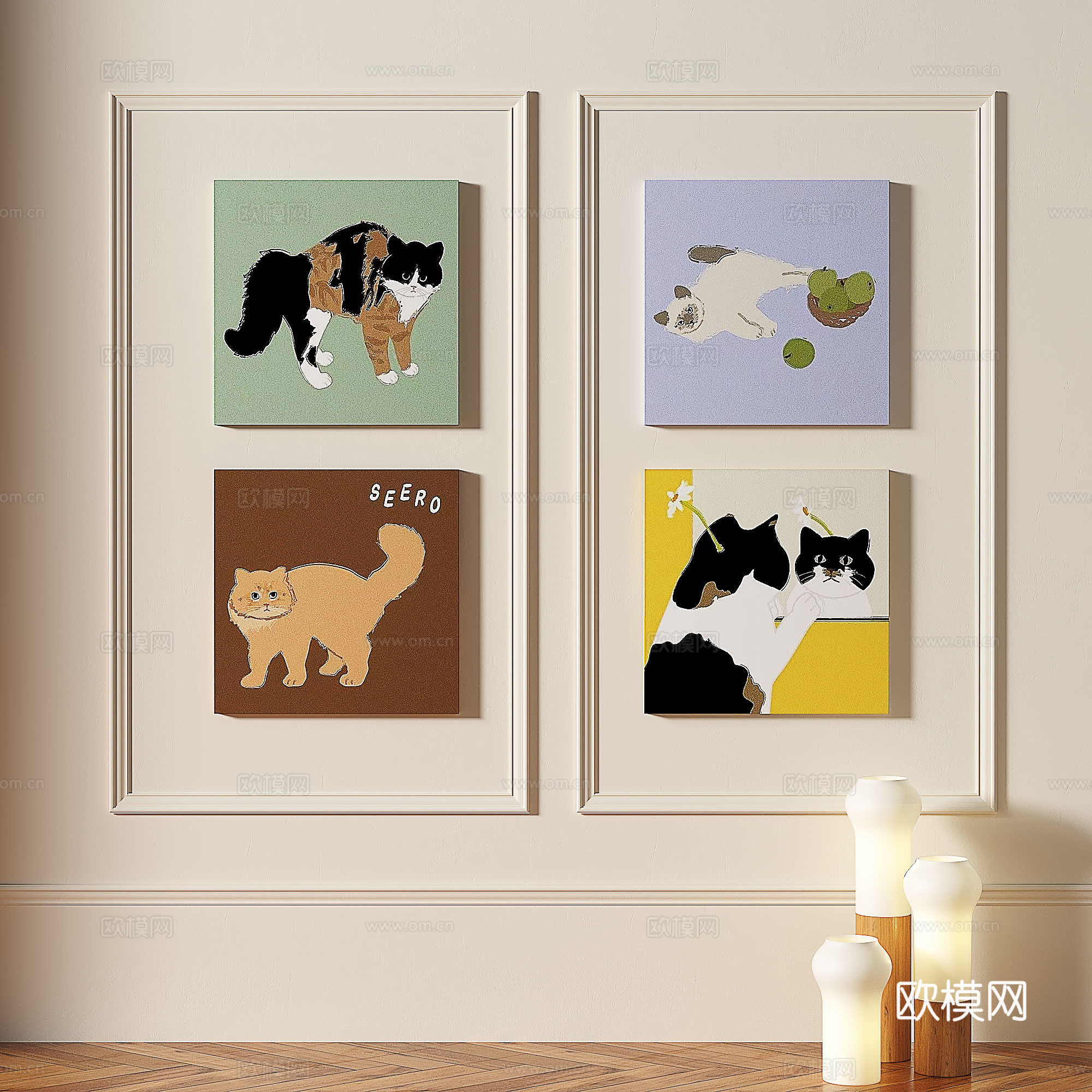 现代，简约，抽象，多巴胺，装饰画3d模型下载