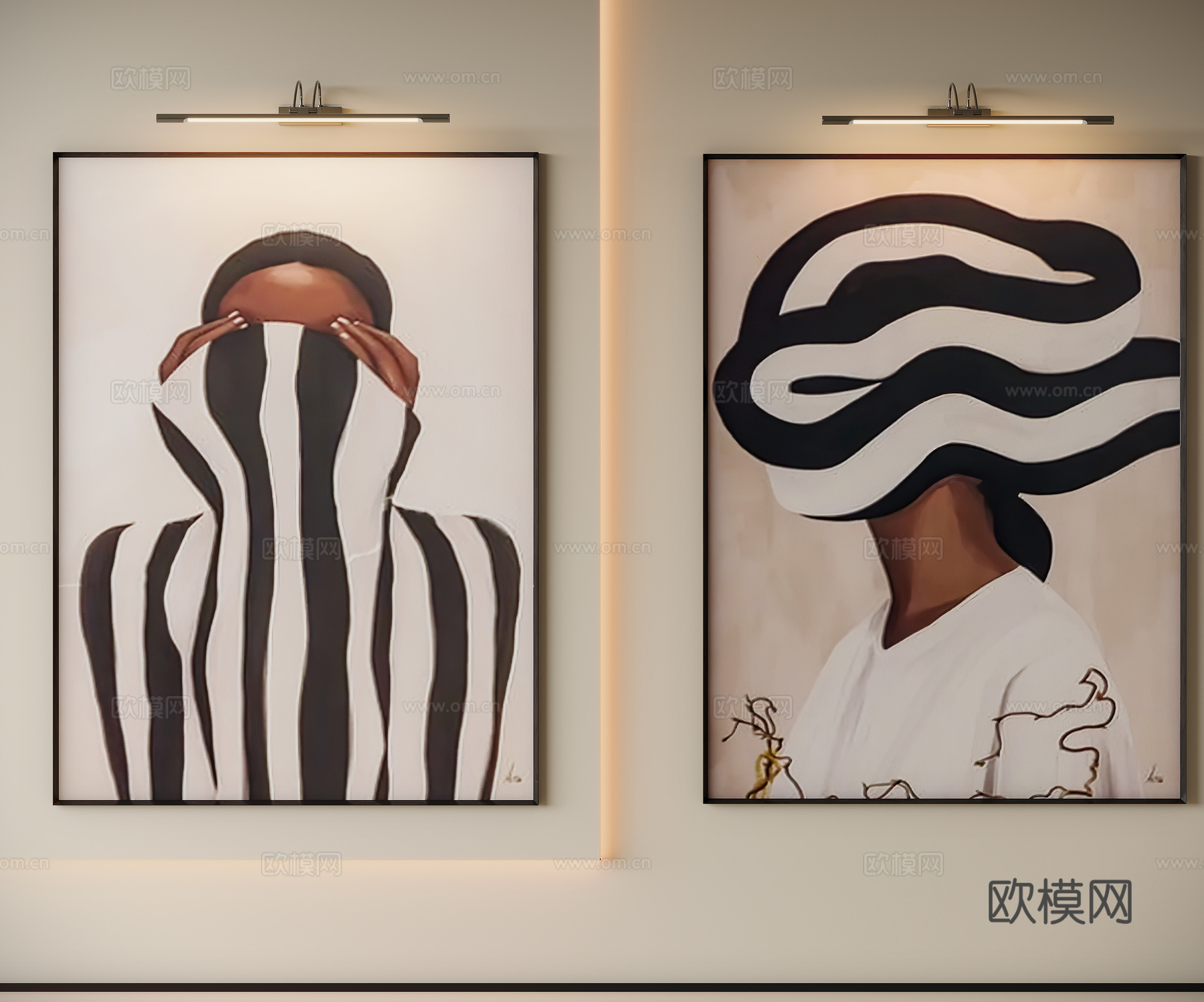 现代中古人物挂画su模型