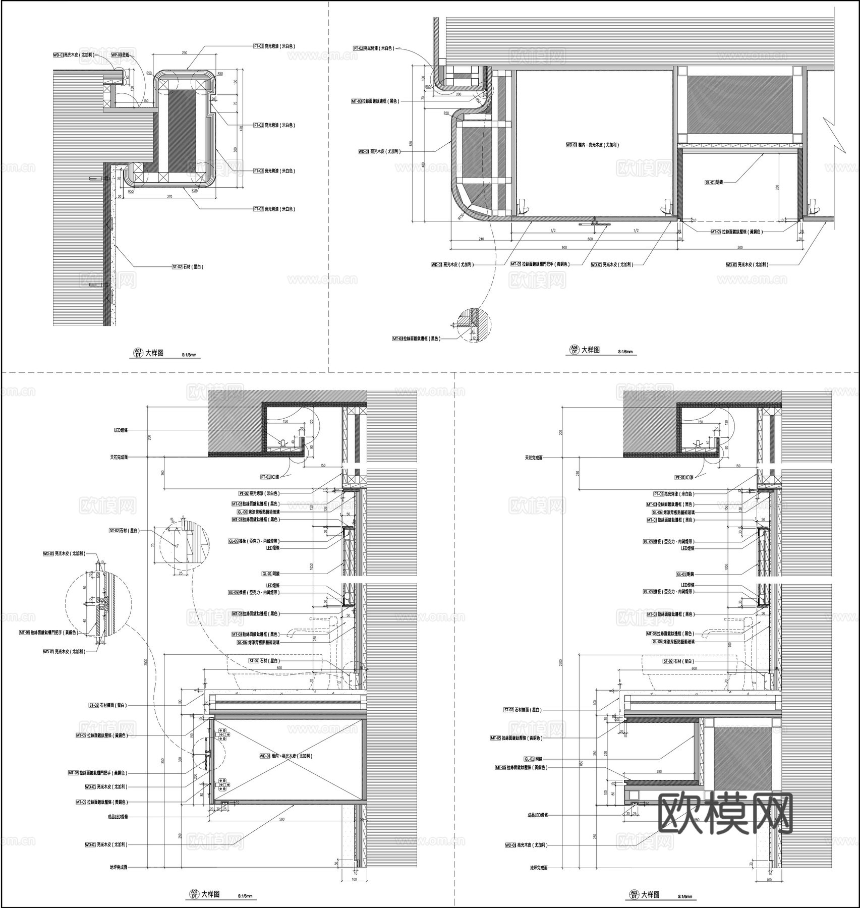 墙面立面图 主卫墙面布局图 卫浴柜子镜子 节点图剖面图cad施工图