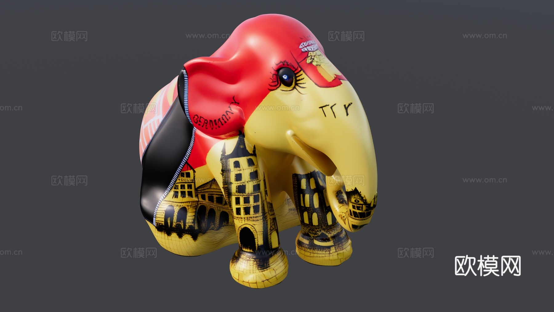 彩色大象雕塑摆件su模型