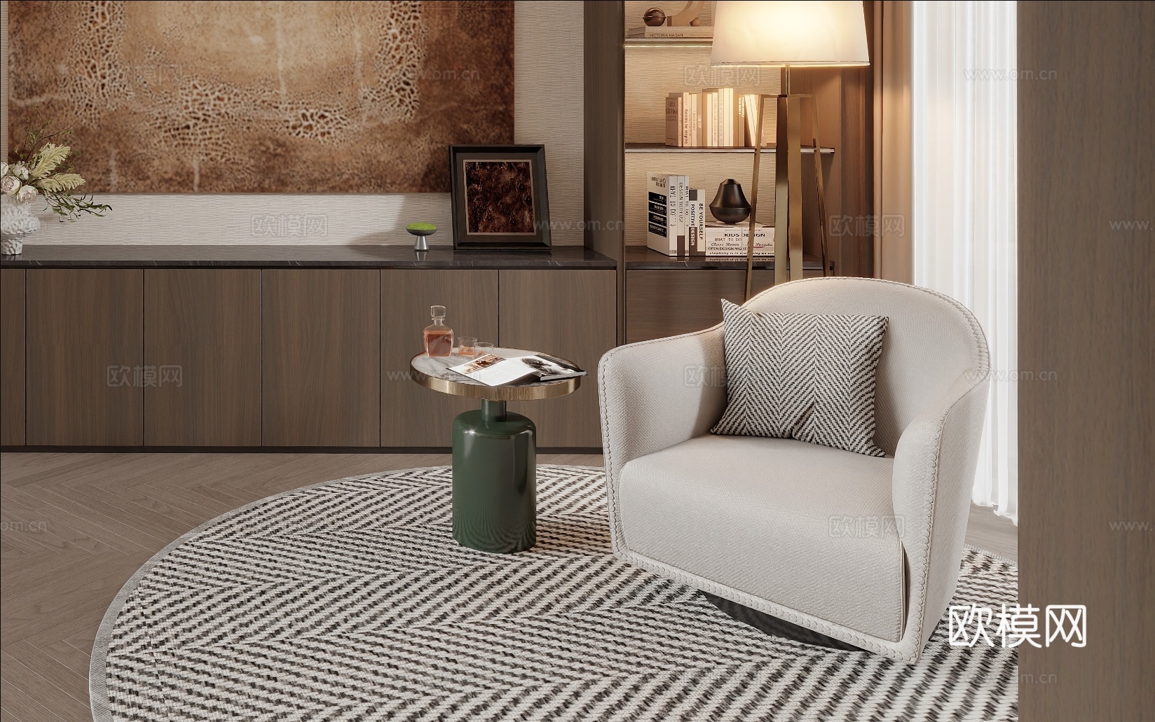 现代意式开放书房su模型