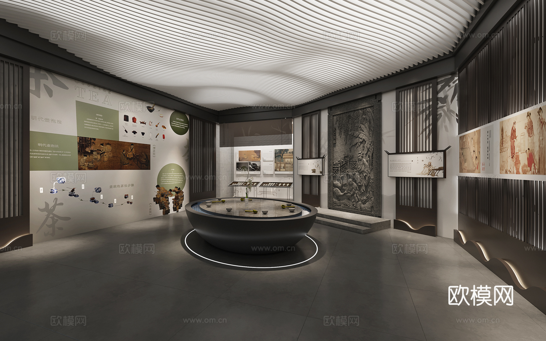 新中式 文化展厅 艺术展馆3D模型3d模型下载（渲染图2）