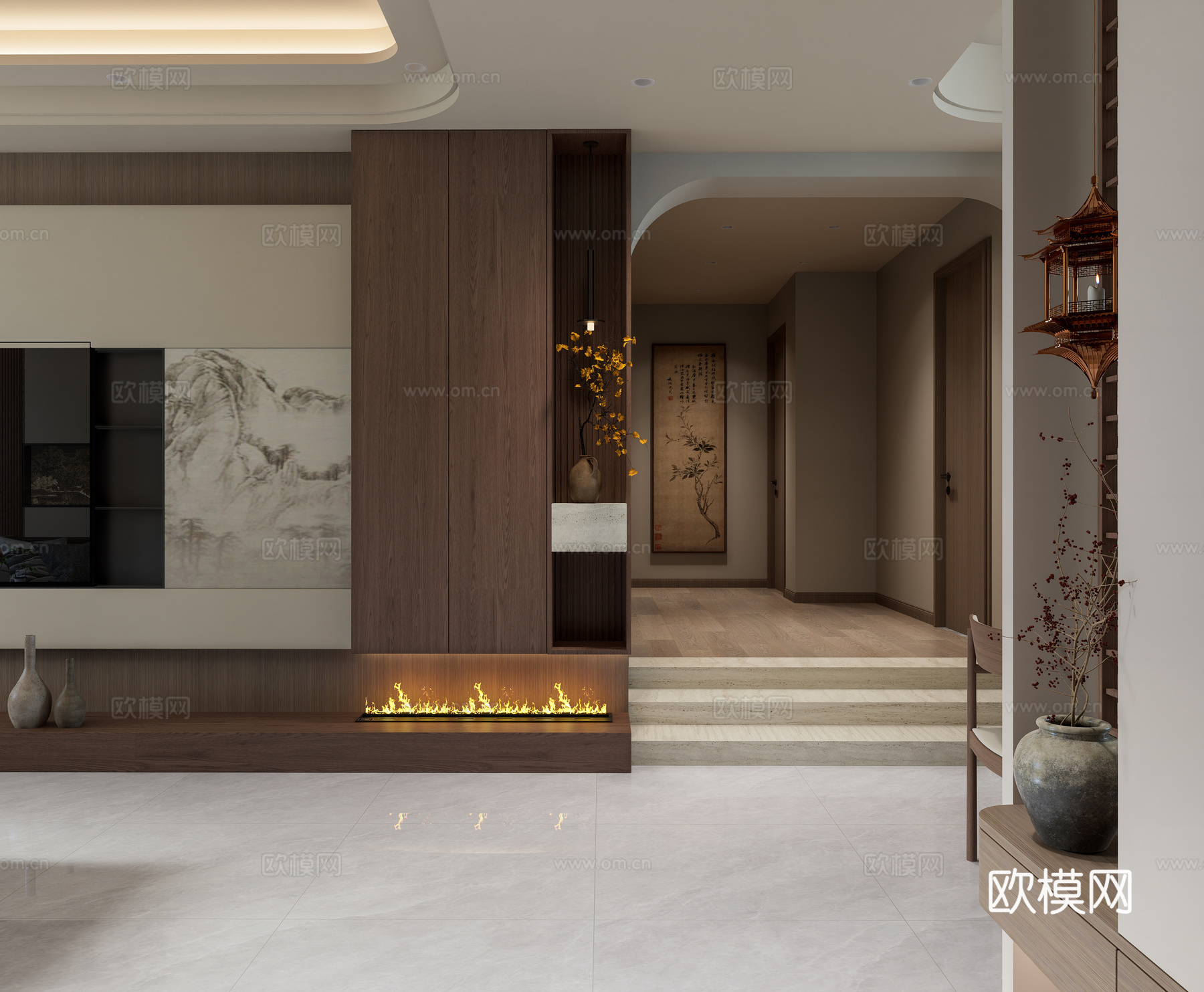 新中式禅意家居客厅su模型