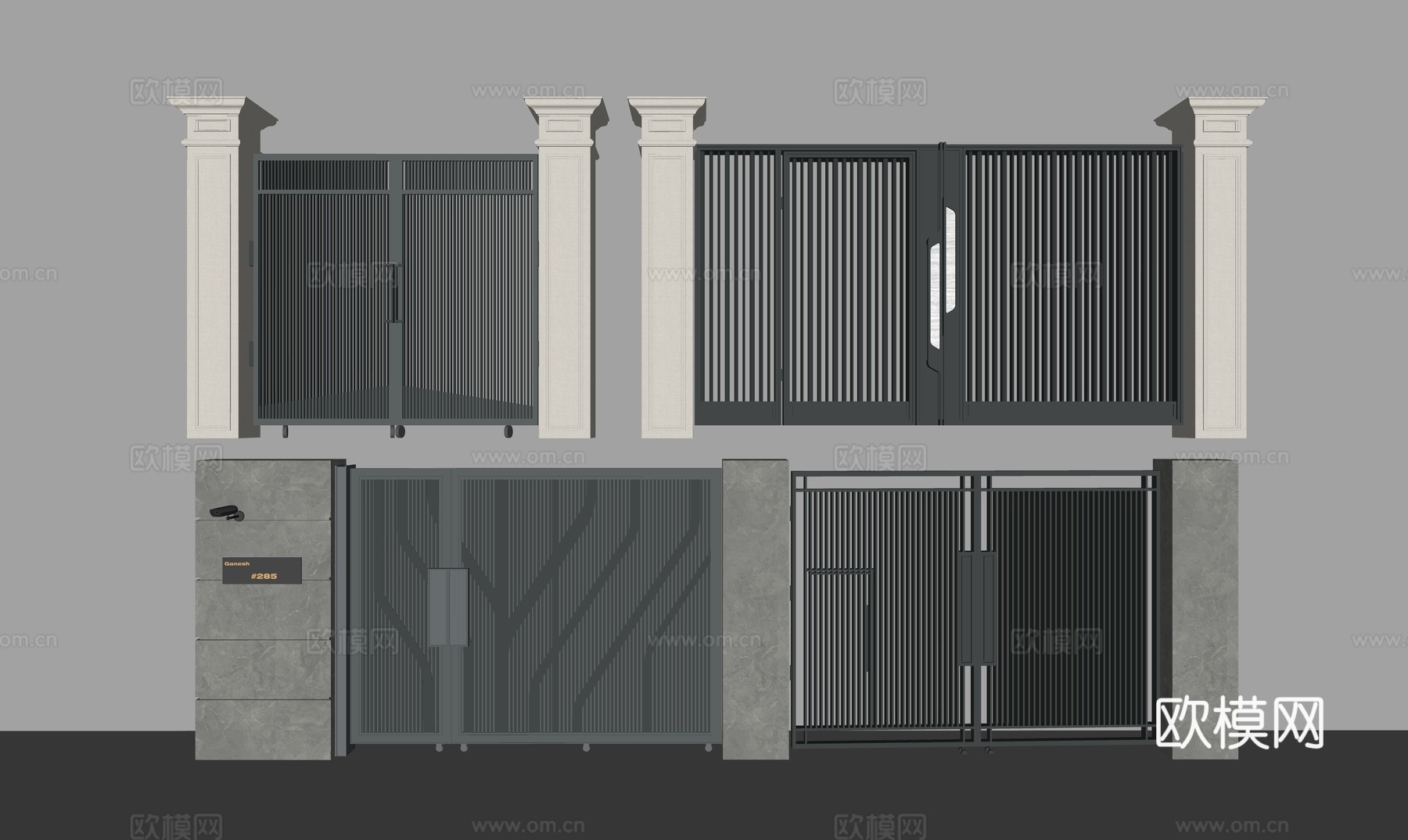 现代庭院门_别墅大门su模型