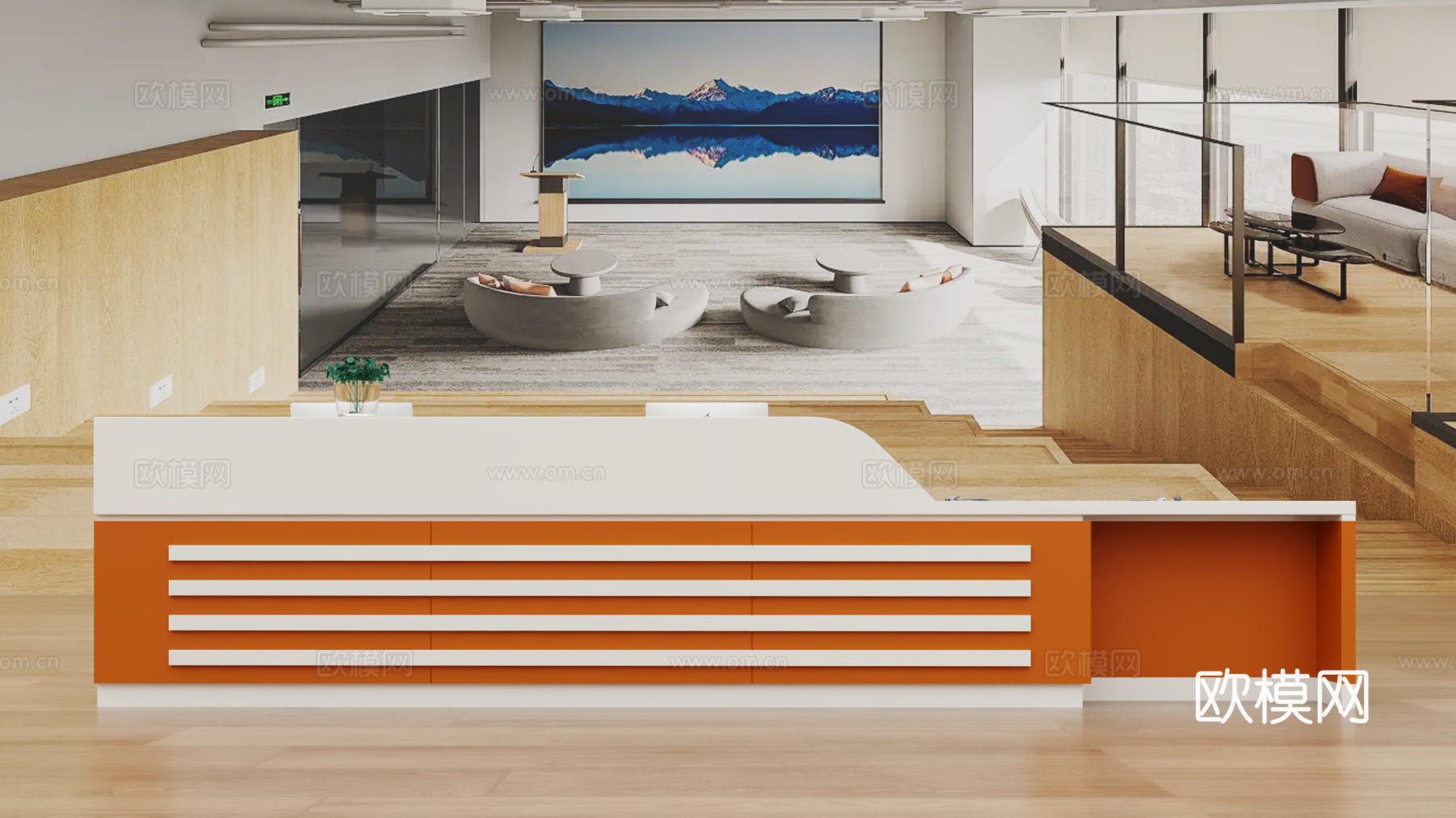 现代接待前台3d模型下载