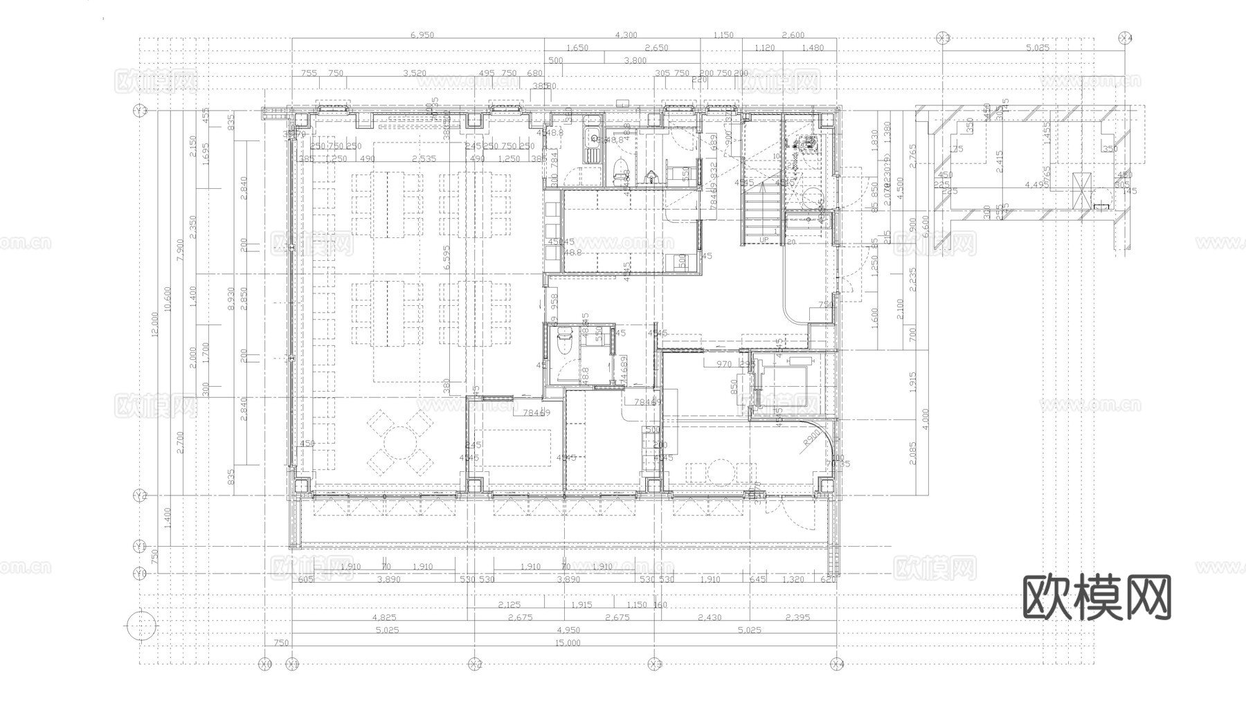 餐厅休息室办公室食堂平面图cad施工图