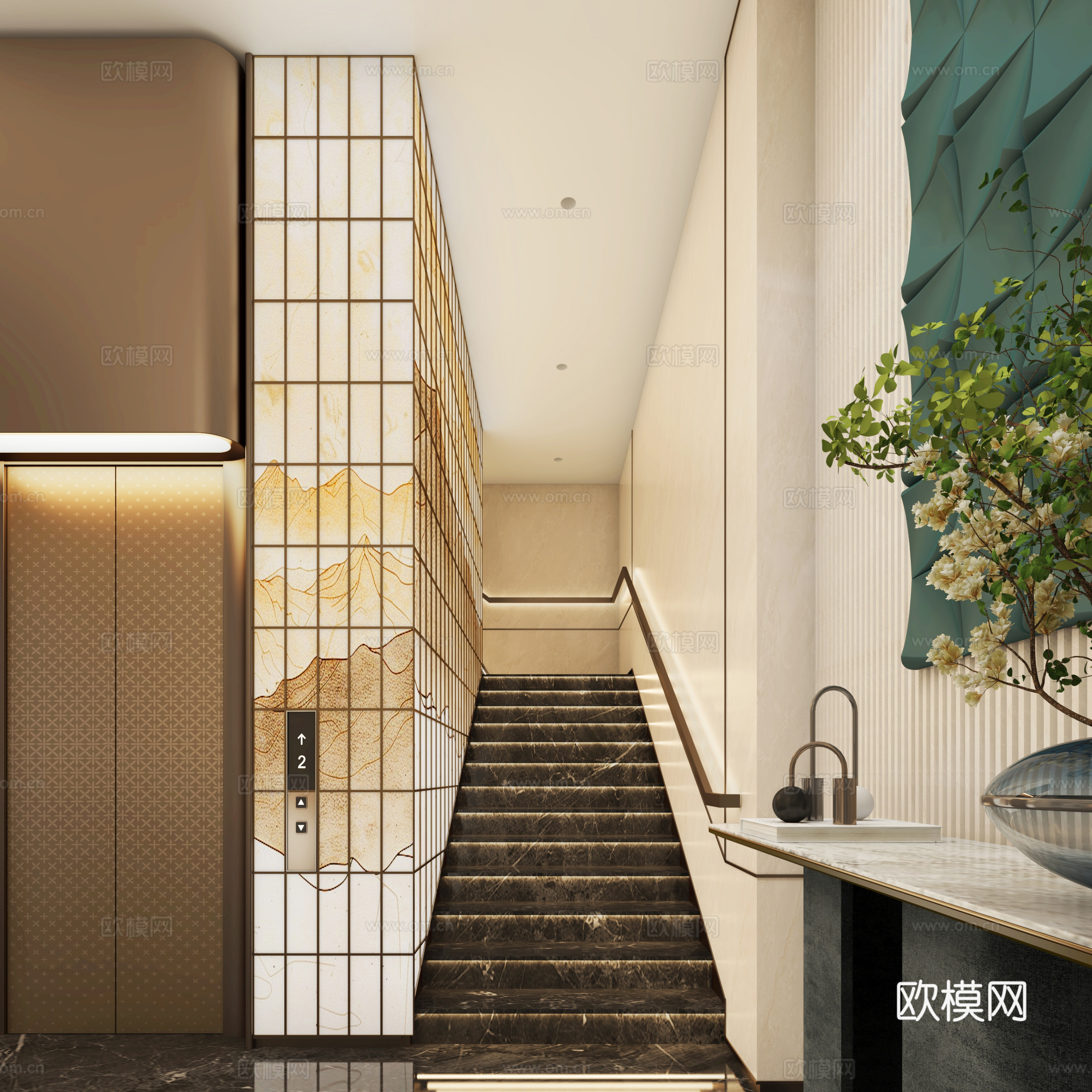 现代轻奢售楼处3d模型下载（渲染图2）