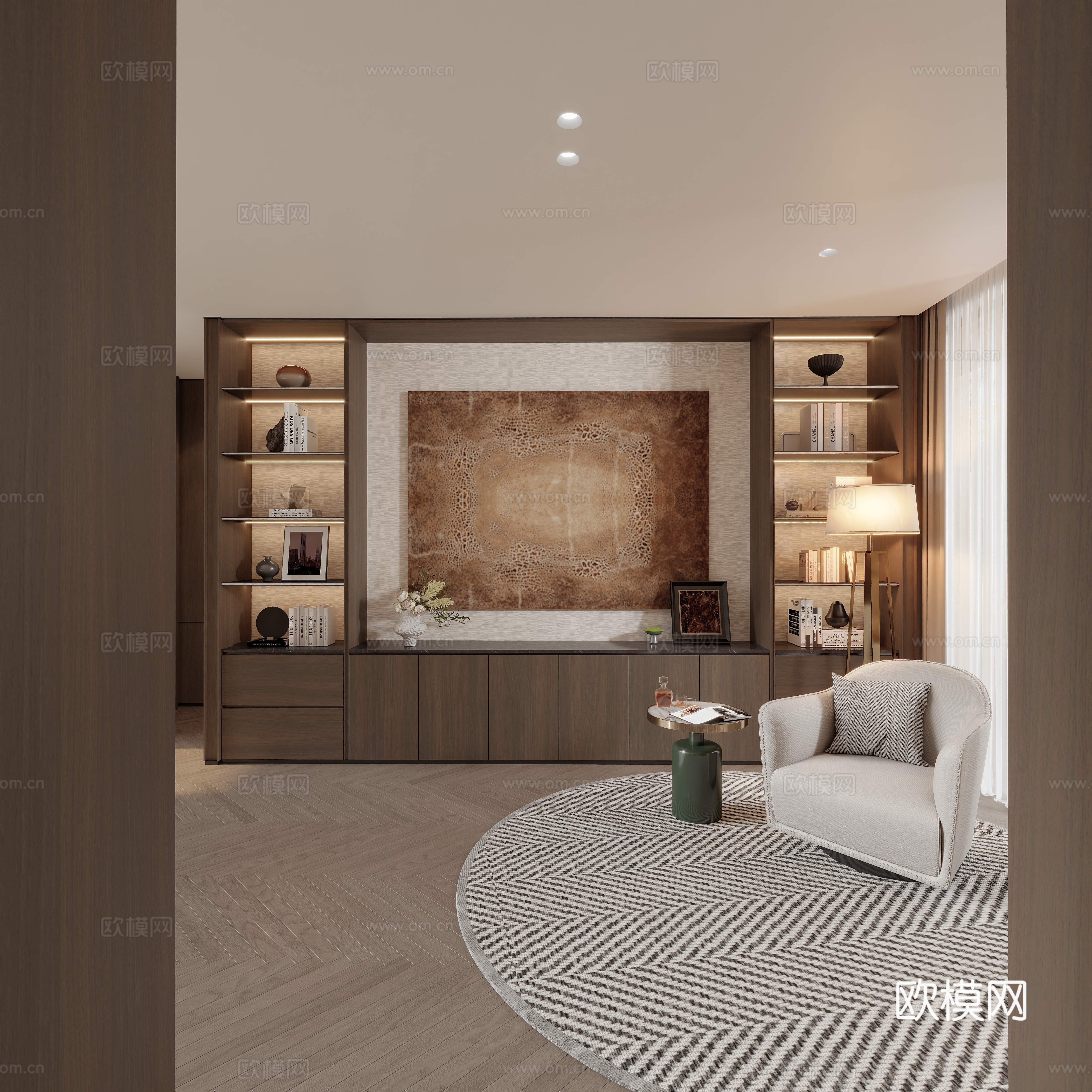 现代意式开放书房su模型
