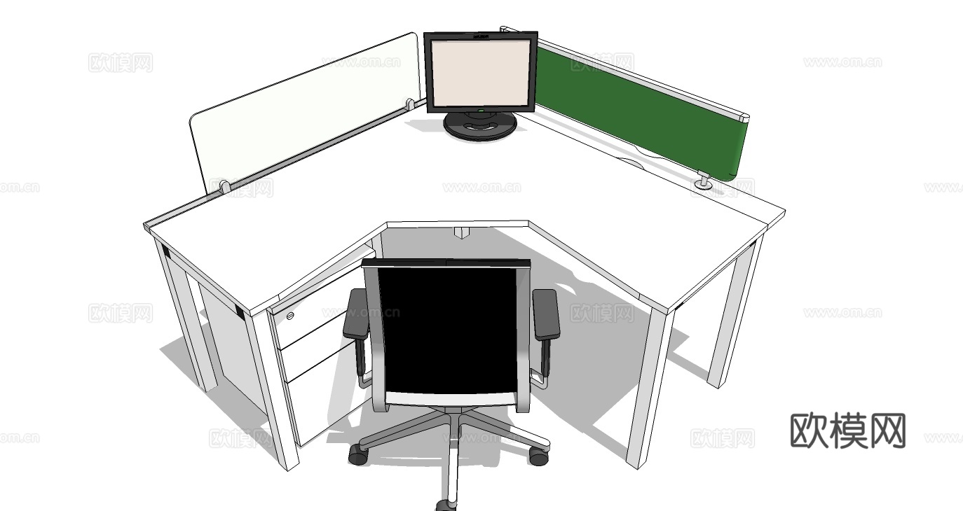 办公工位 文件柜 办公家具 工位办公室 屏风工位su模型下载