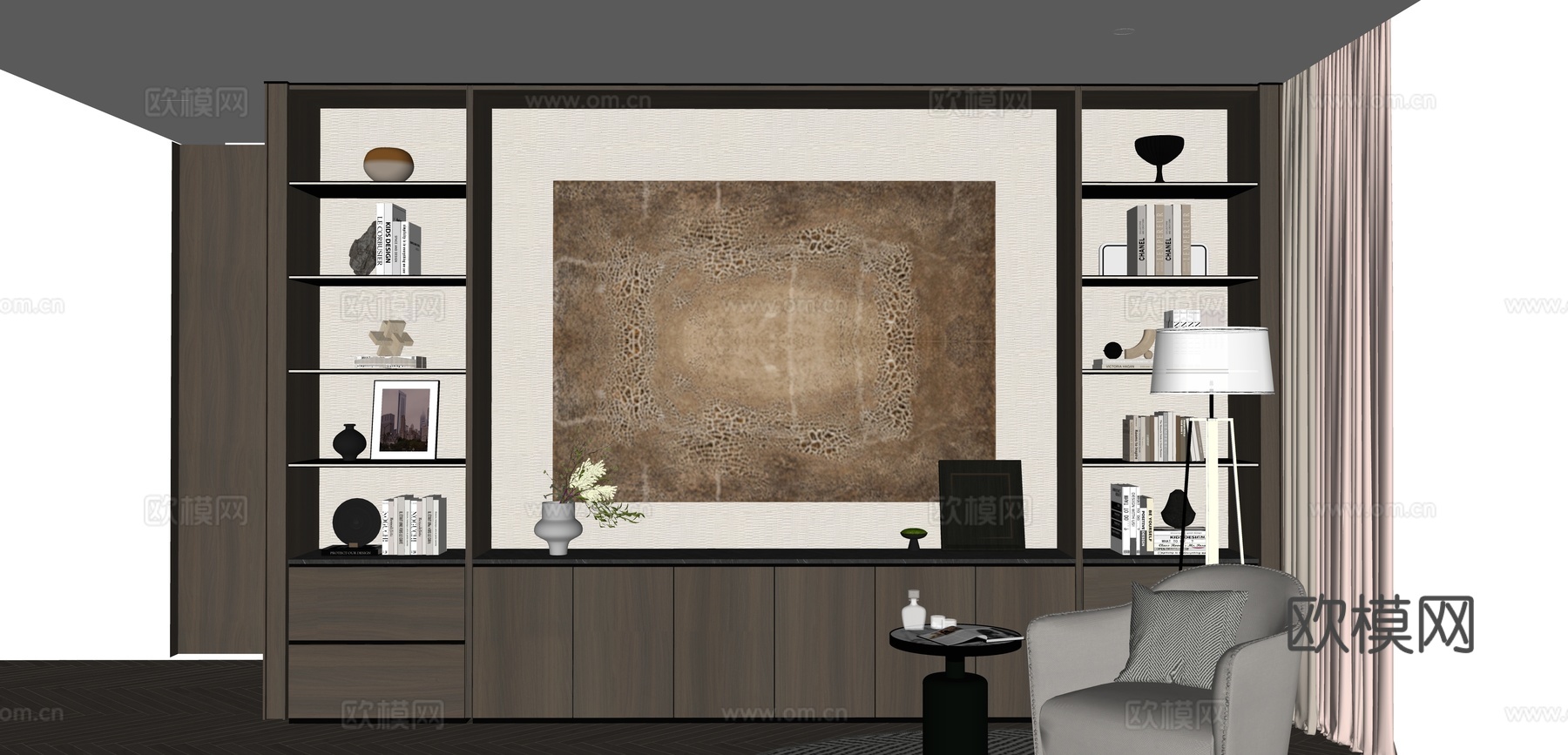 现代意式开放书房su模型