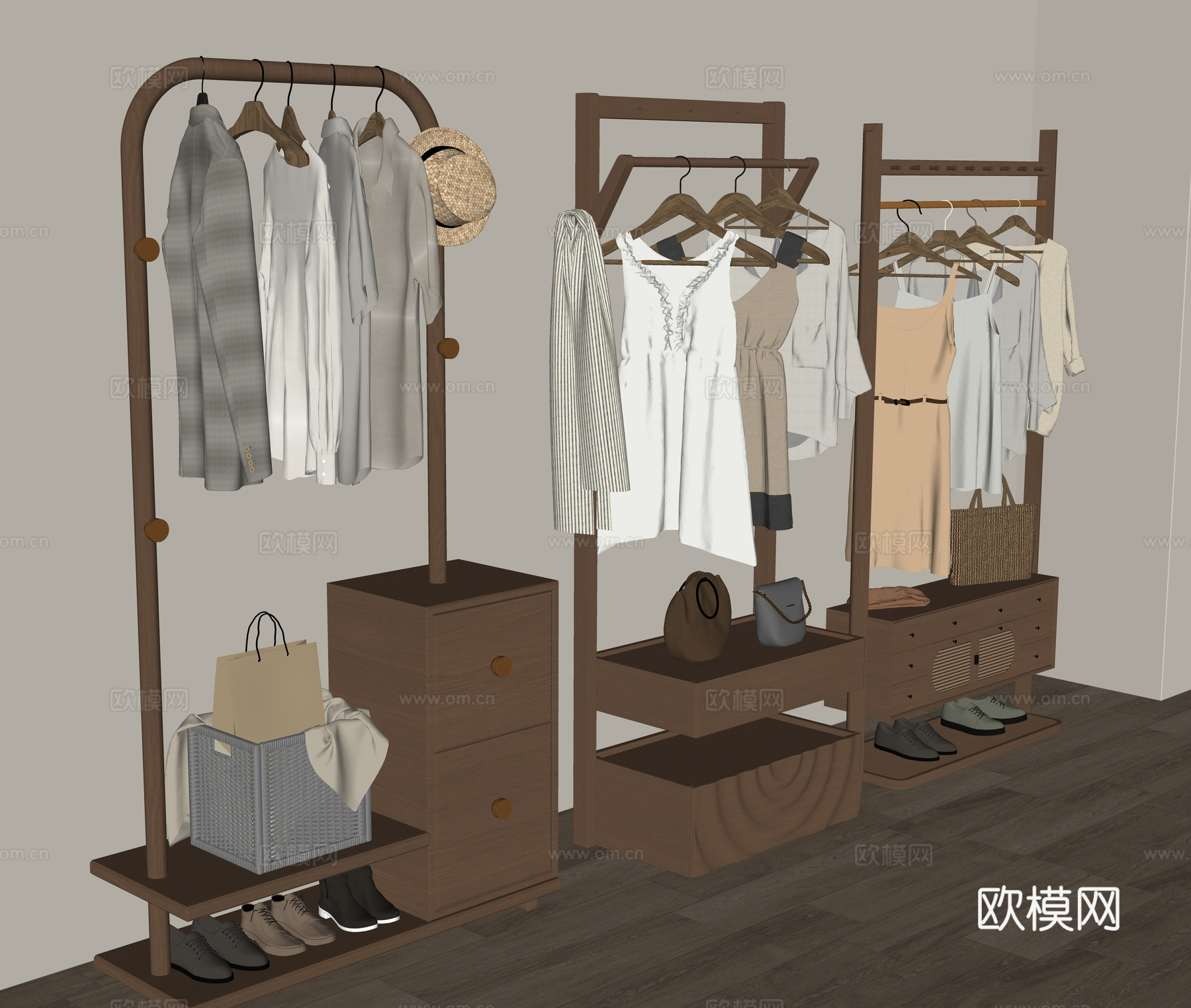 中古衣架 落地衣架 衣帽架su模型