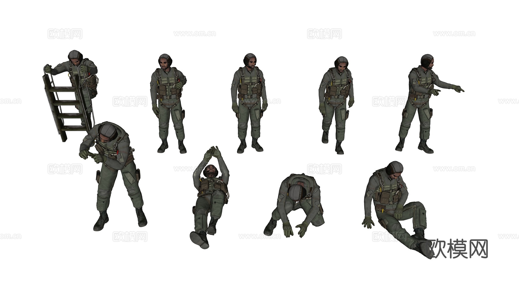 飞行员 驾驶员 女兵 女人 军人su模型